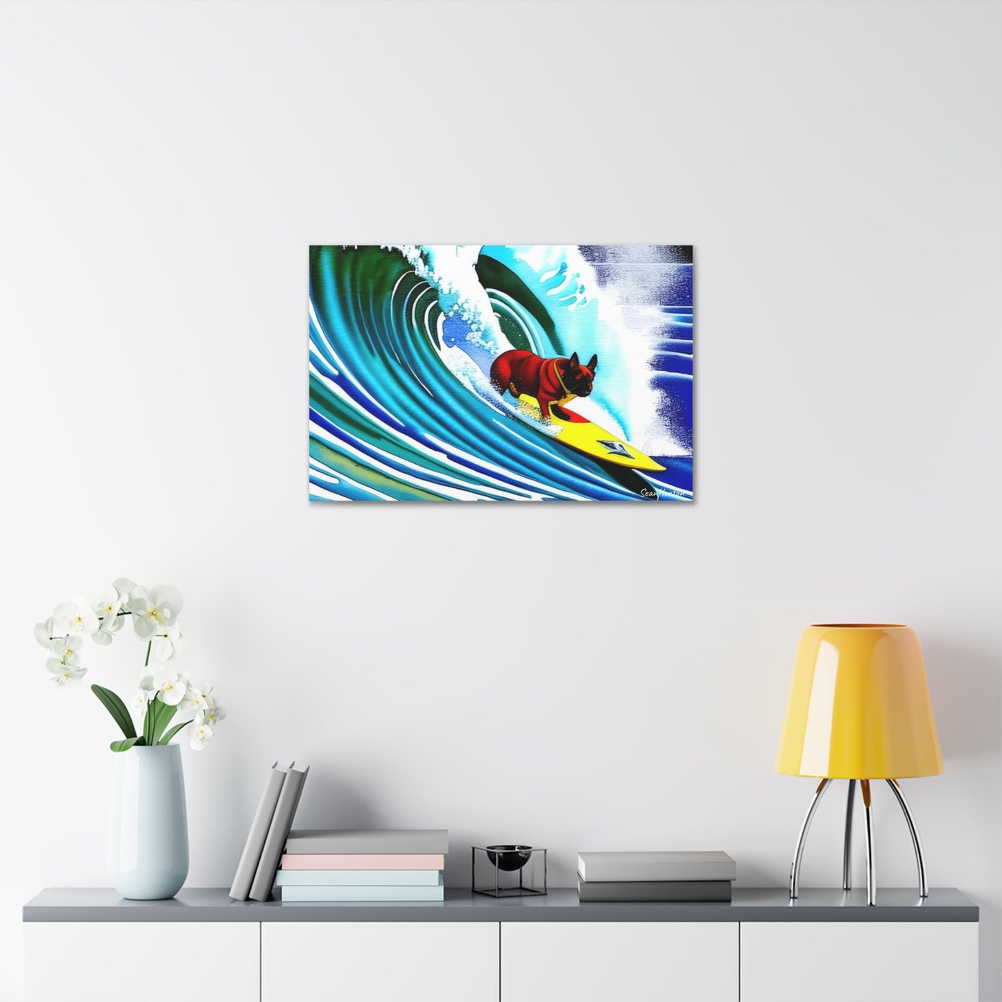 Surfing Frenchie (Horizontal) Canvas Stretched, 1.5''