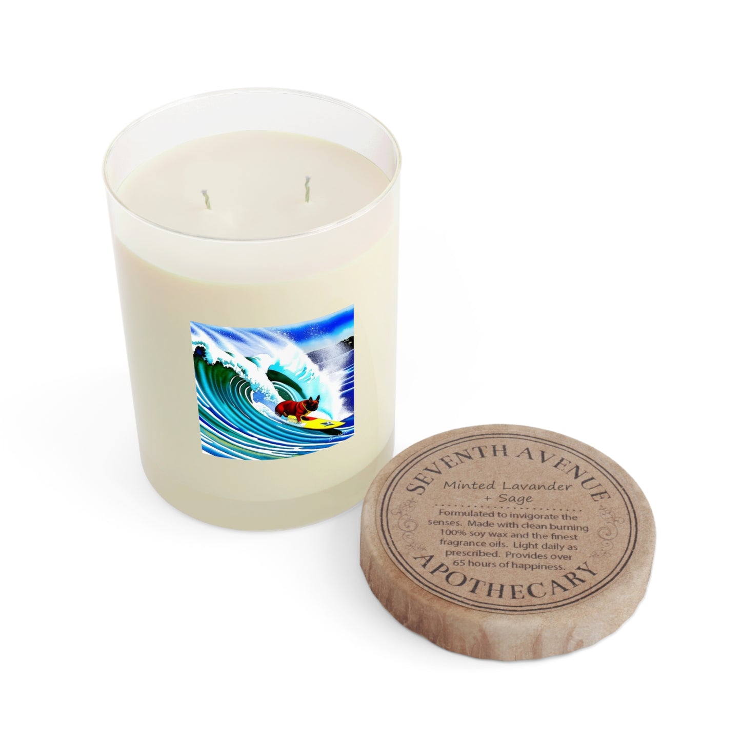 Surfing Frenchie Scented Candle - Full Glass, 11oz