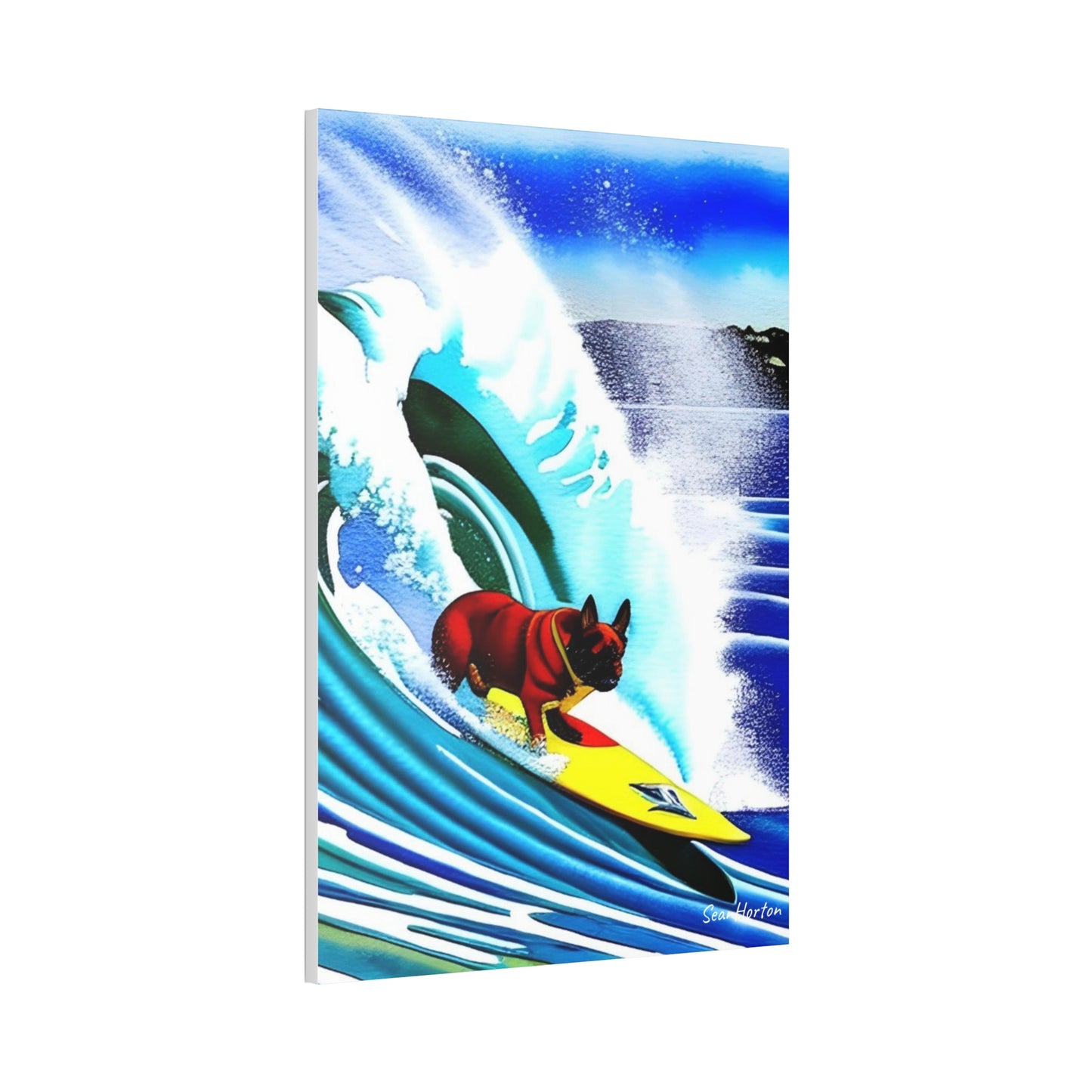 Surfing Frenchie (Verticle) Canvas Stretched, 1.5''