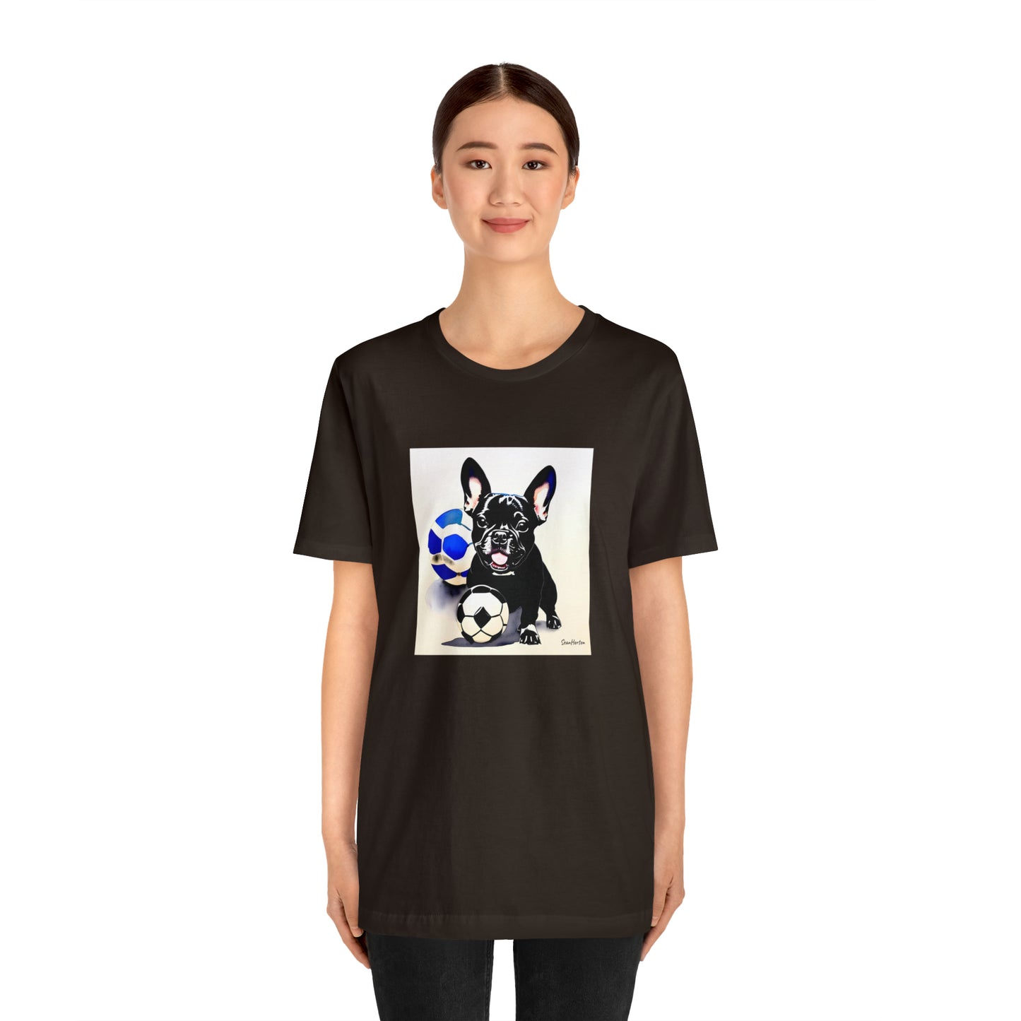 Frenchie with Soccer Ball Unisex Jersey Short Sleeve Tee