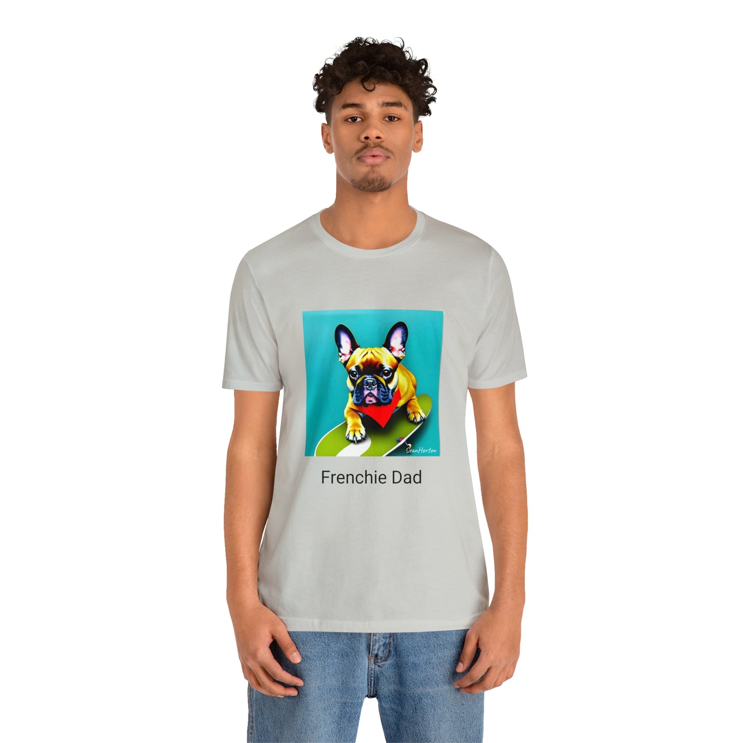 Frenchie on a Skateboard #2/Frenchie Dad Unisex Jersey Short Sleeve Tee