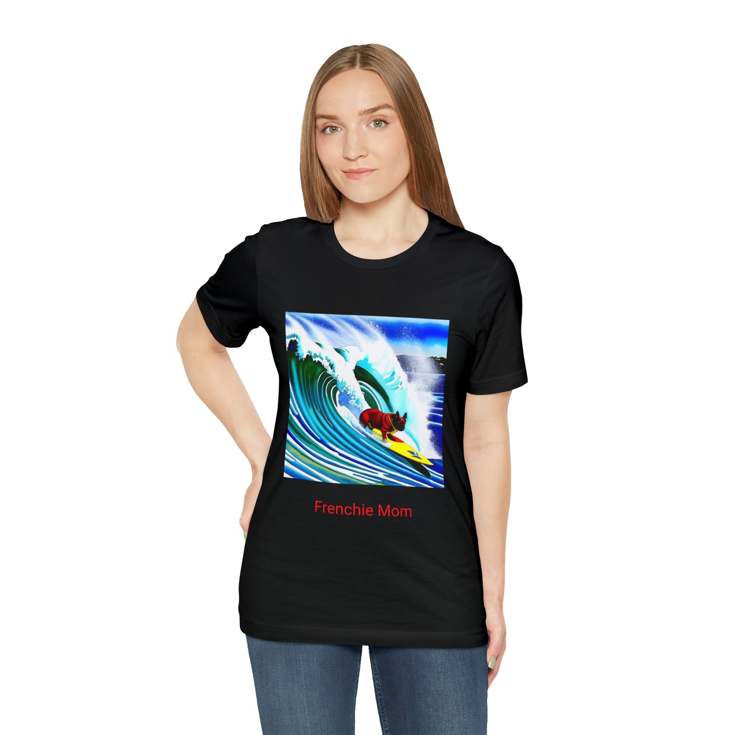 Surfing Frenchie/Frenchie Mom Unisex Jersey Short Sleeve Tee