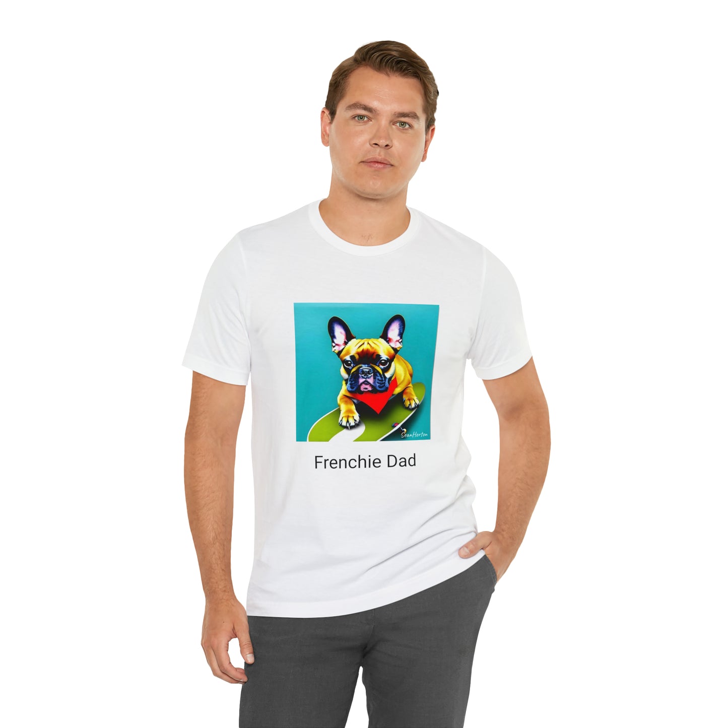 Frenchie on a Skateboard #2/Frenchie Dad Unisex Jersey Short Sleeve Tee