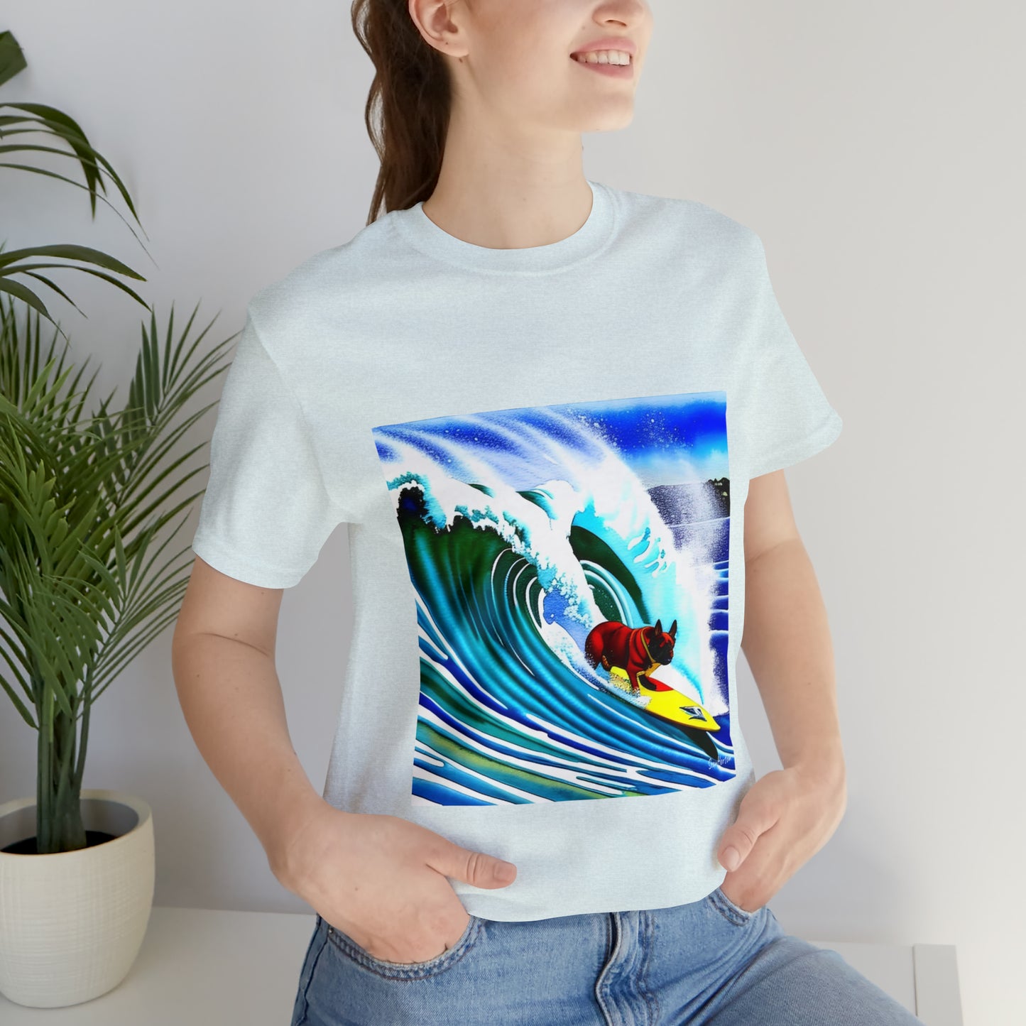 Surfing Frenchie Unisex Jersey Short Sleeve Tee