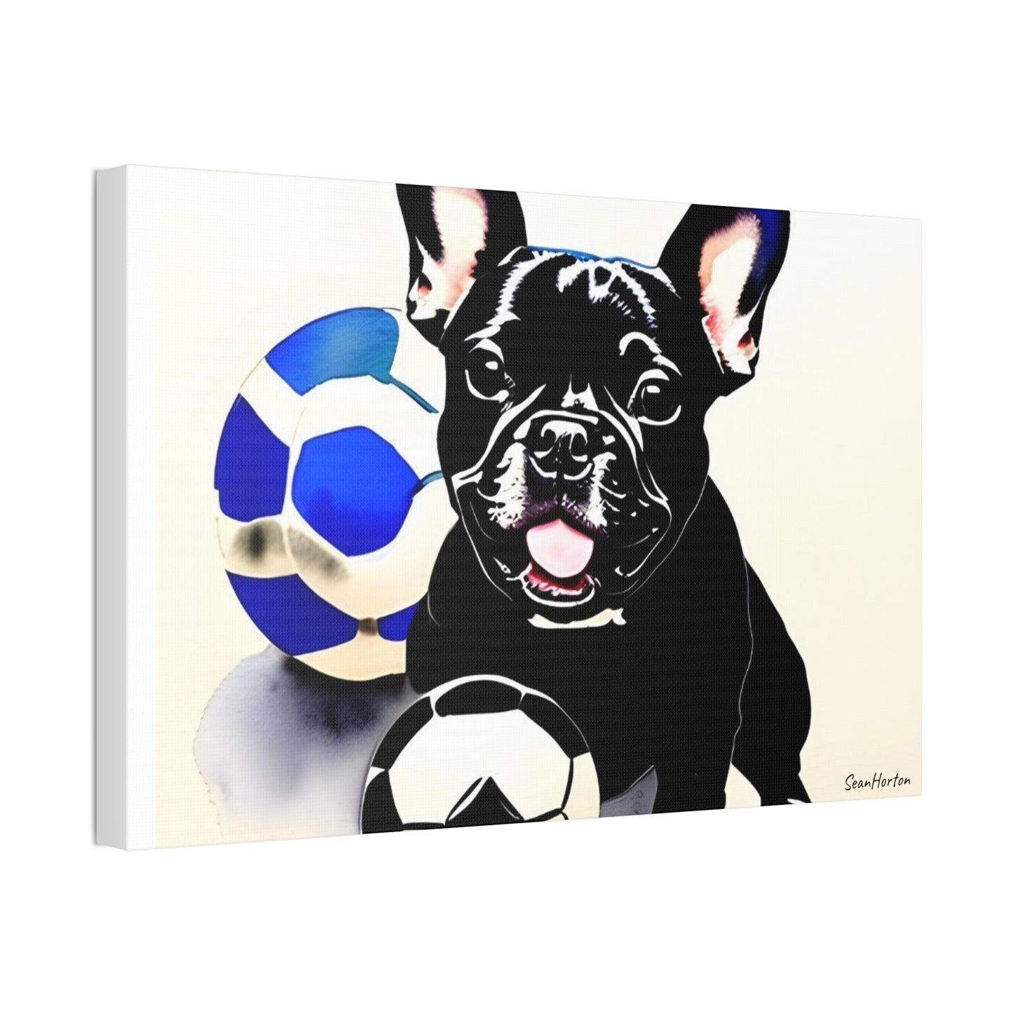Frenchie with a Soccer Ball(Horizontal) Canvas Stretched, 1.5''