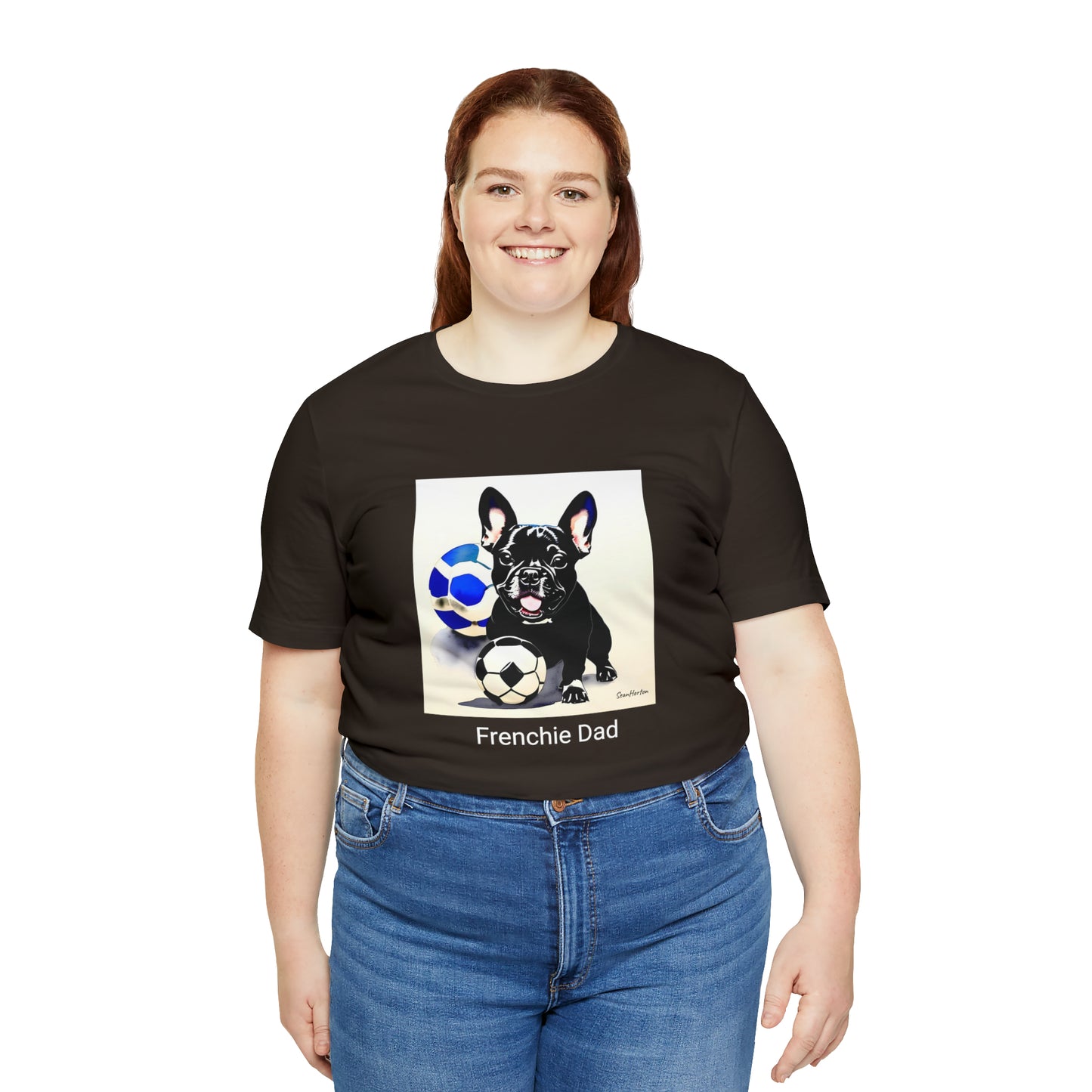 Frenchie with Soccer Ball/Frenchie Dad Unisex Jersey Short Sleeve Tee