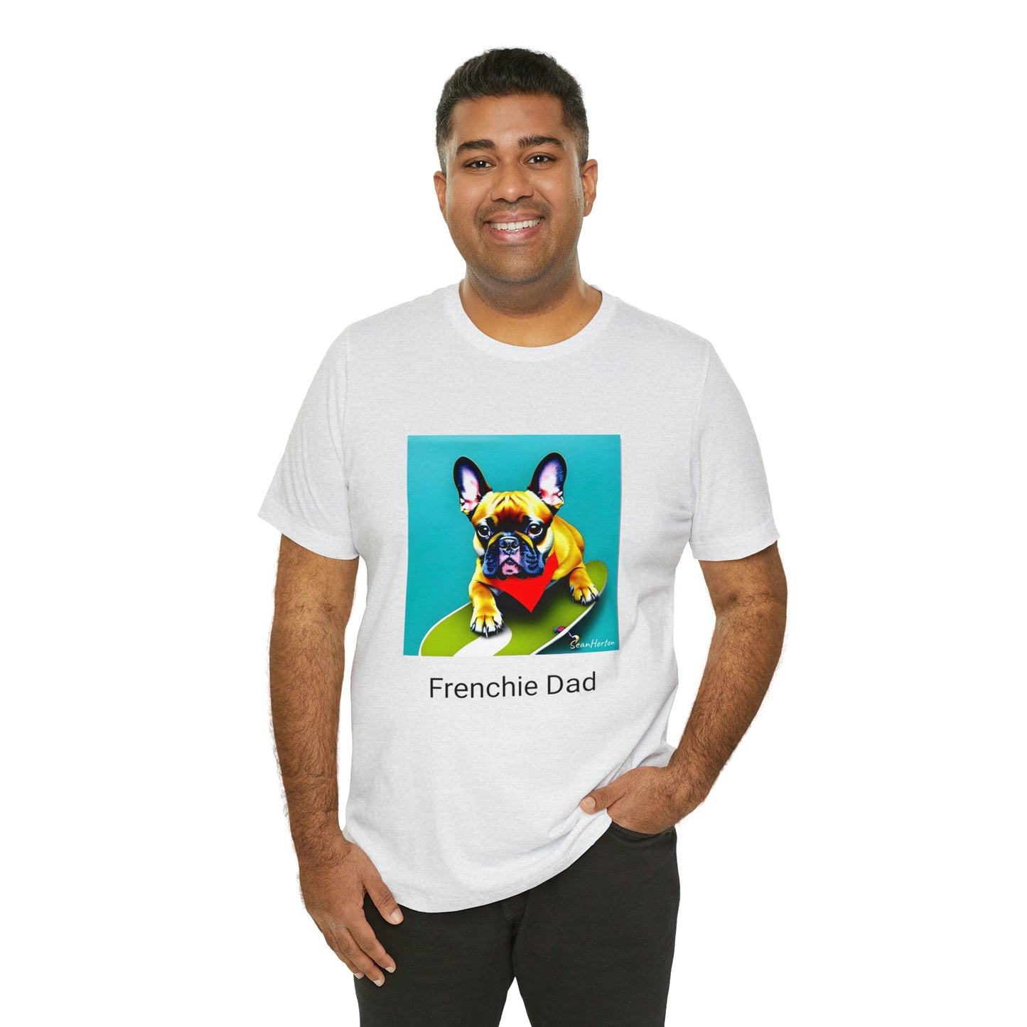 Frenchie on a Skateboard #2/Frenchie Dad Unisex Jersey Short Sleeve Tee