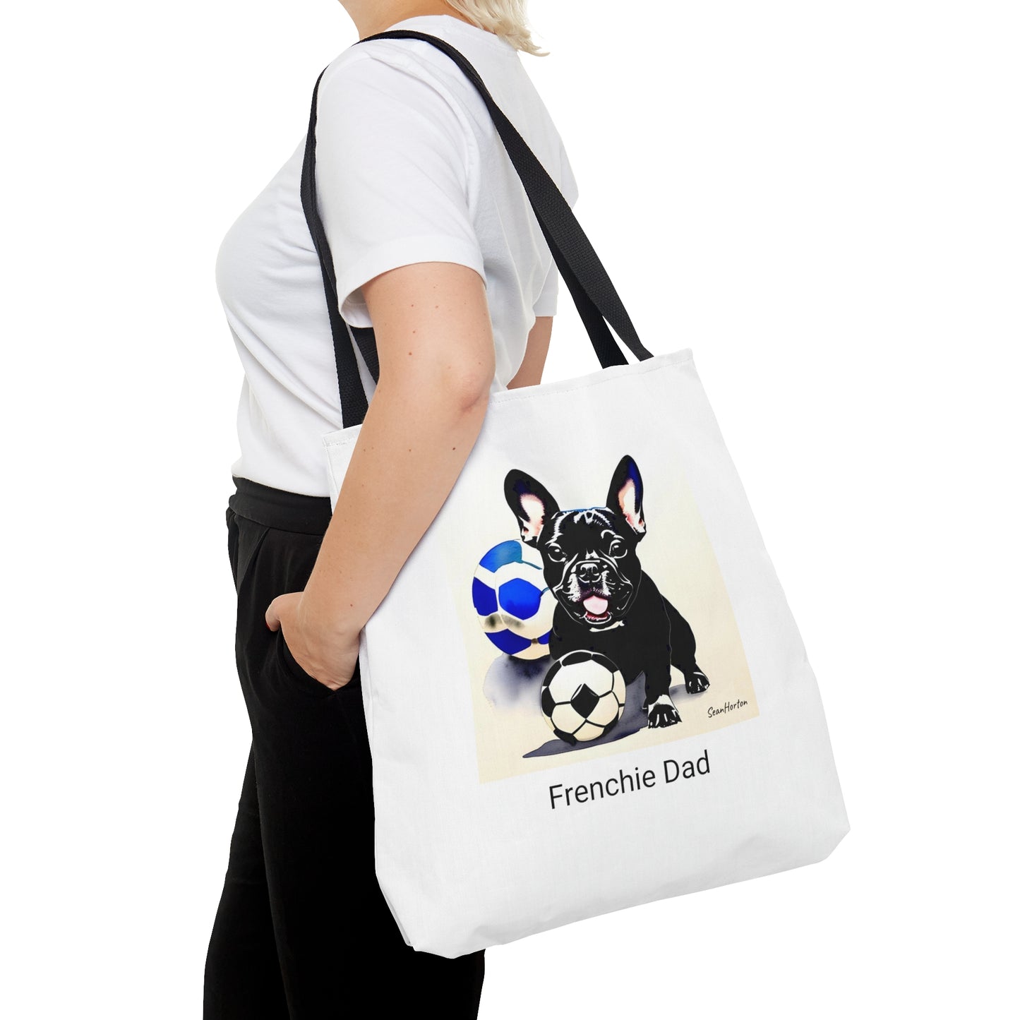 Frenchie with a Soccer Ball/Frenchie Dad Tote Bag (AOP)