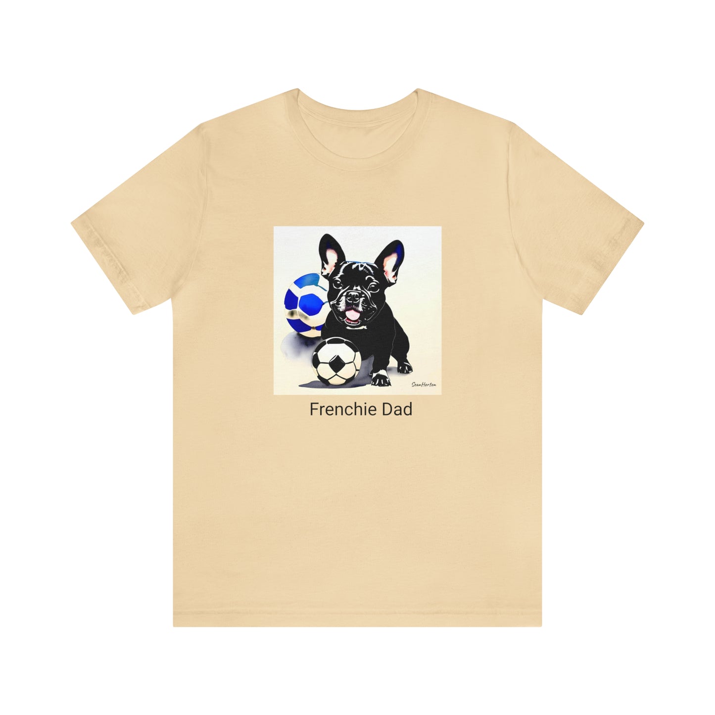 Frenchie with Soccer Ball/Frenchie Dad Unisex Jersey Short Sleeve Tee