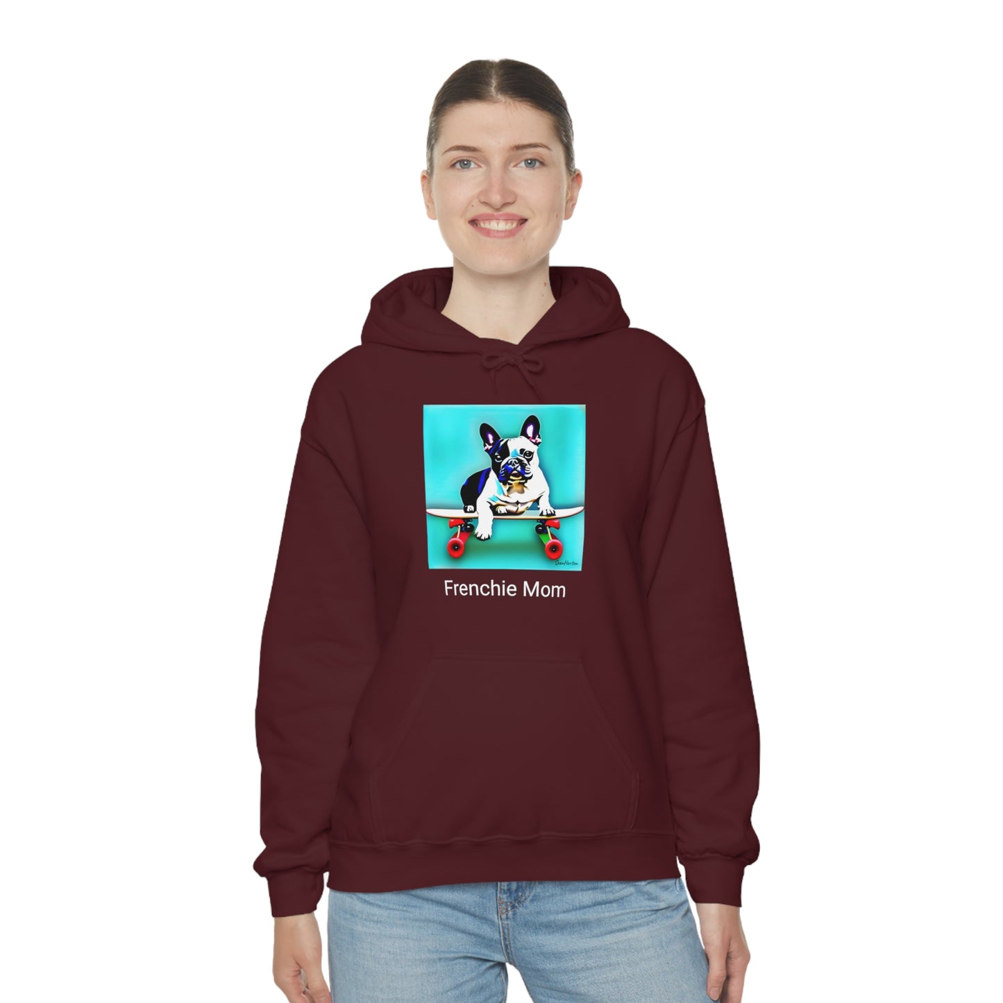 Frenchie on a Skateboard/Frenchie Mom Unisex Heavy Blend™ Hooded Sweatshirt