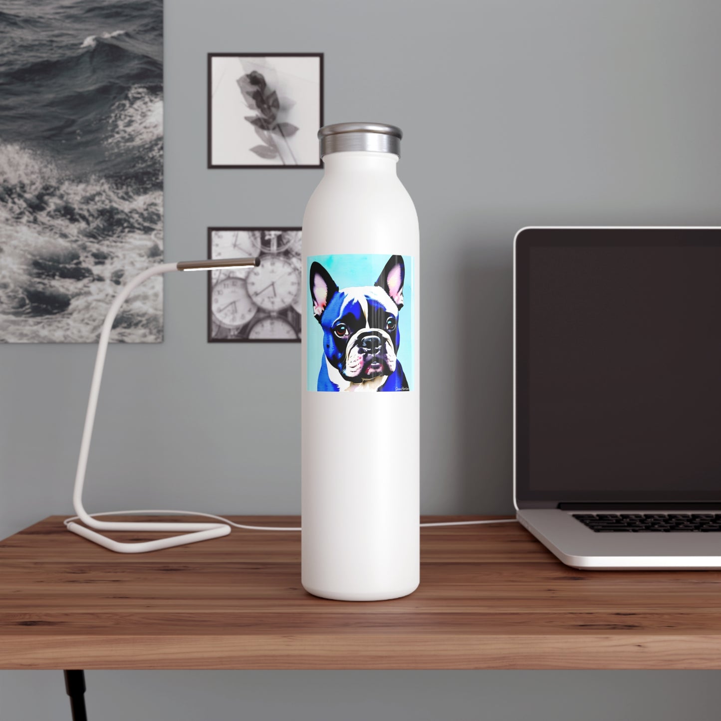 Blue Frenchie Slim Water Bottle