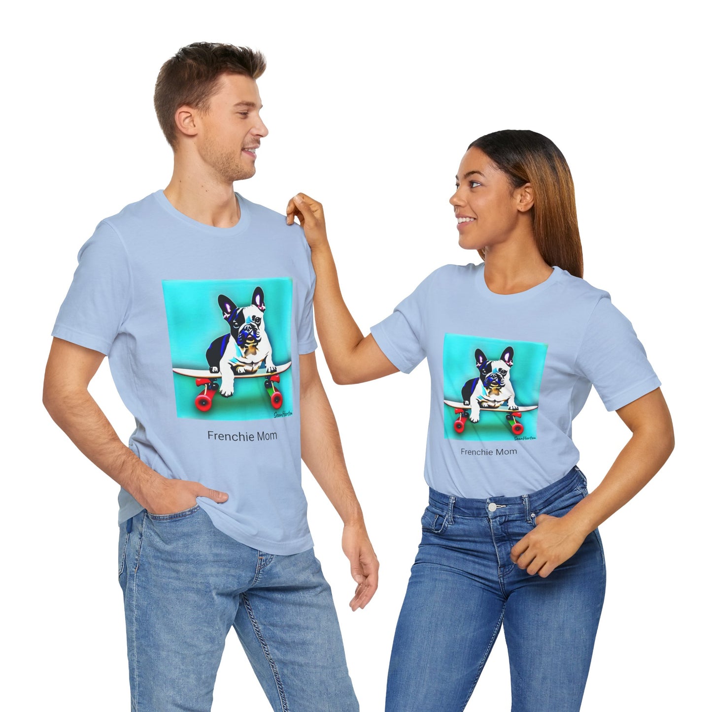 Frenchie on a Skateboard/Frenchie Mom Unisex Jersey Short Sleeve Tee