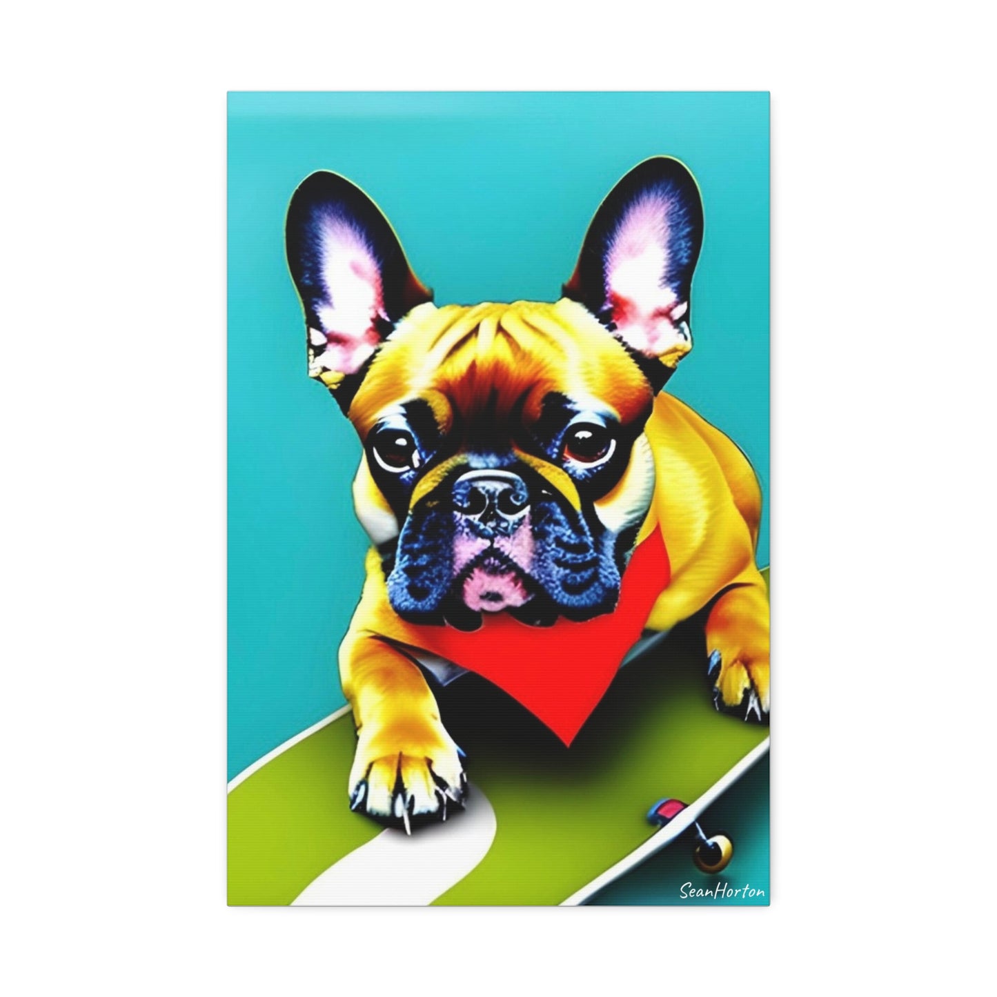 Frenchie on a Skateboard #2 (Verticle) Canvas Stretched, 1.5''