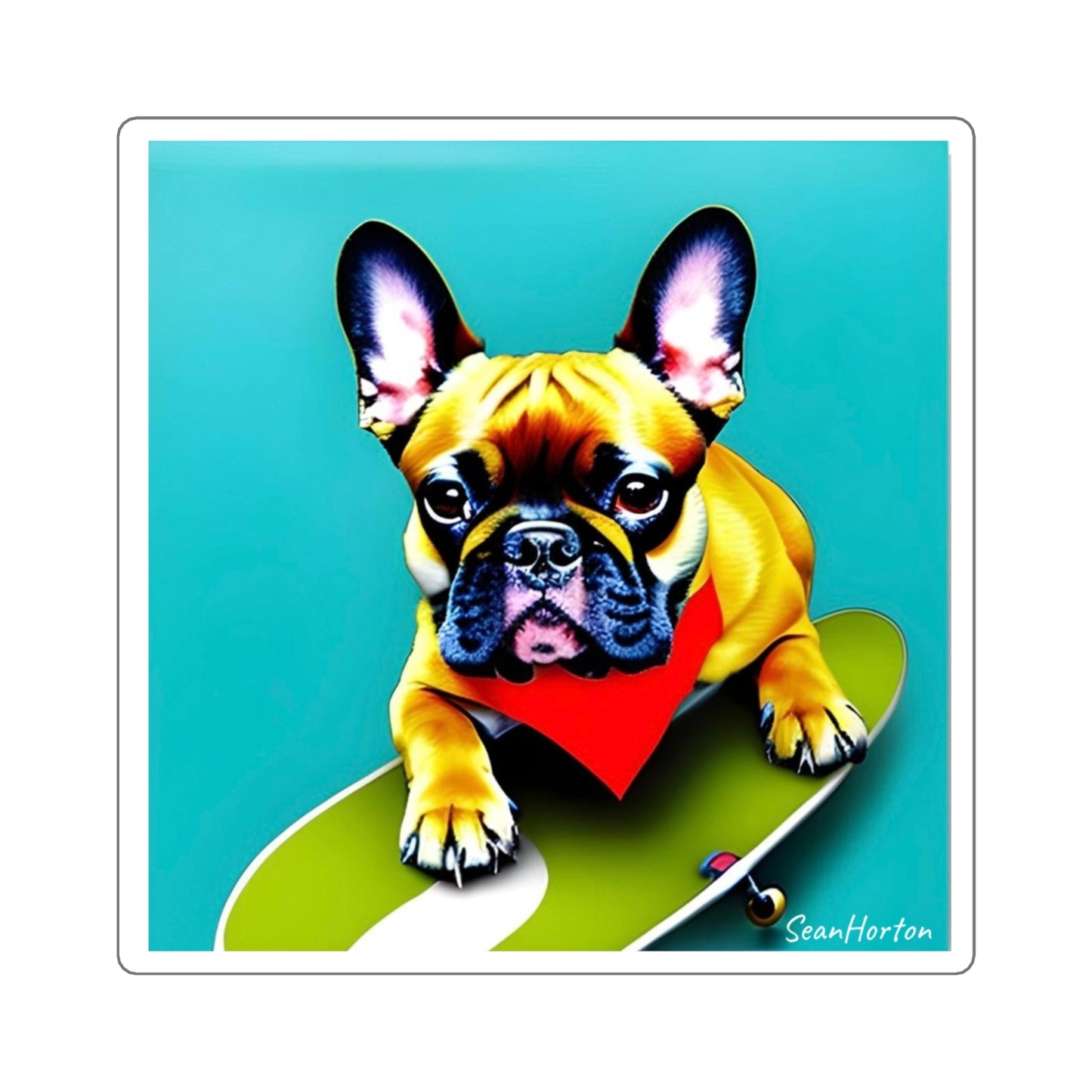 Frenchie on a Skateboard #2 Square Stickers