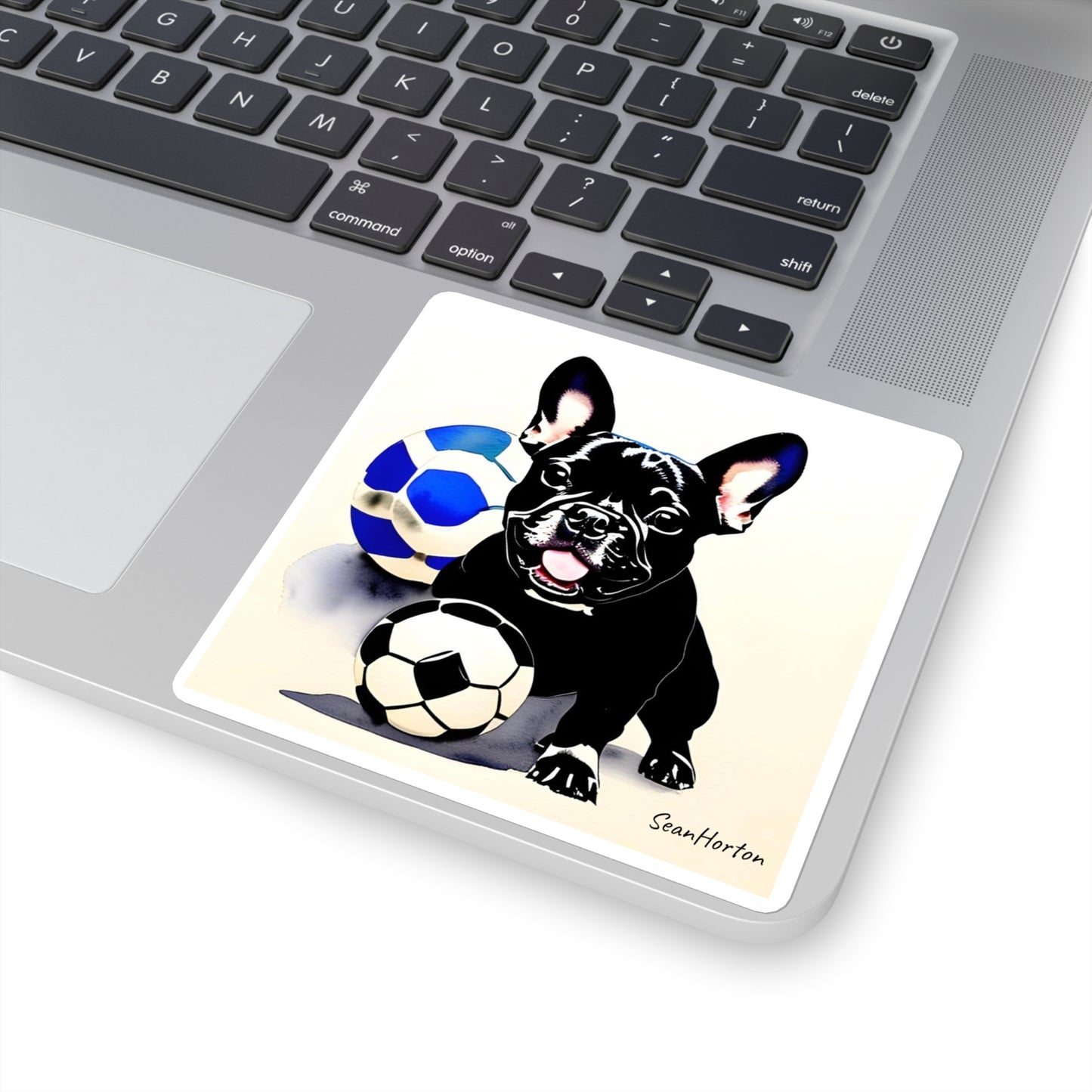Frenchie with a Soccer Ball Square Stickers