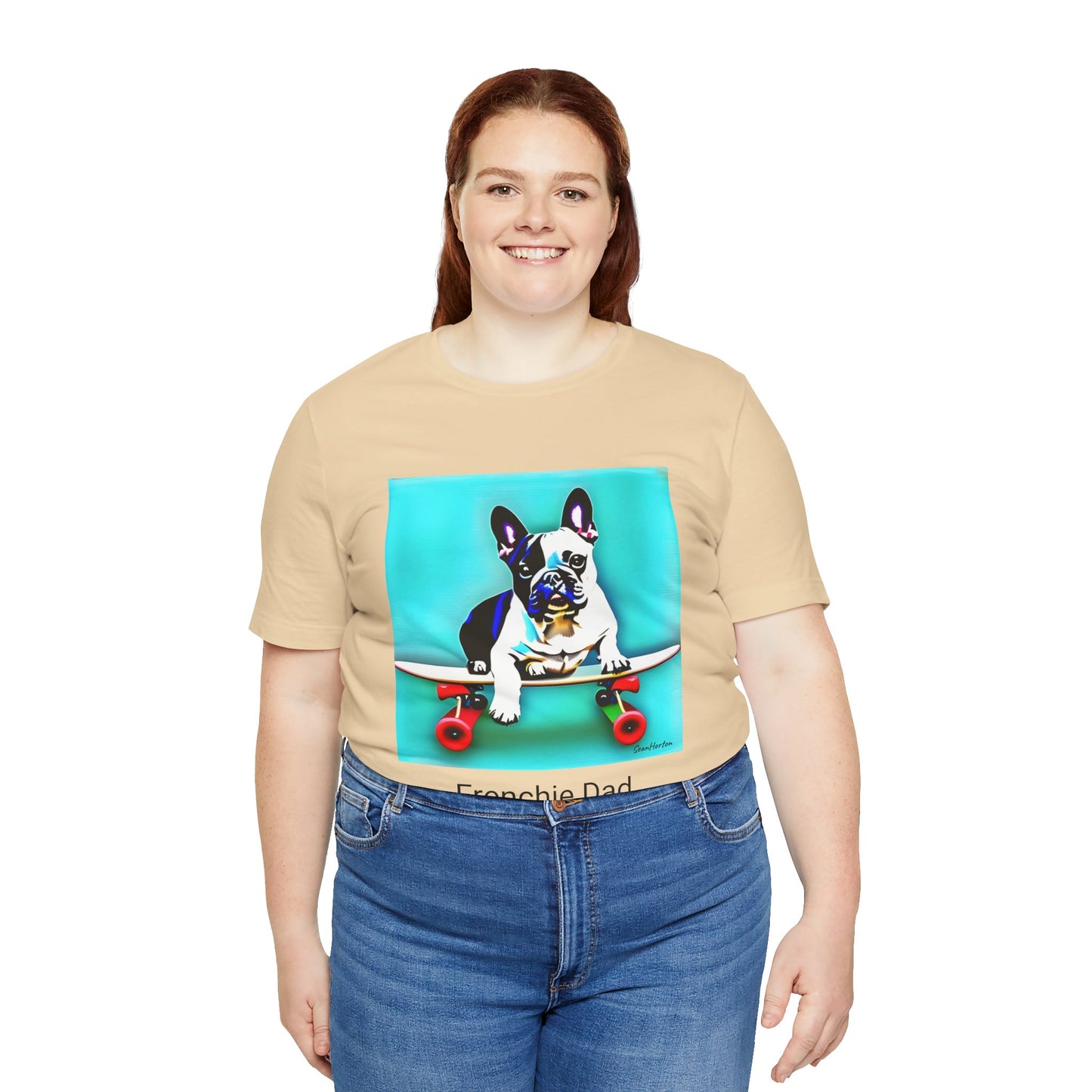 Frenchie on a Skateboard/Frenchie Dad Unisex Jersey Short Sleeve Tee