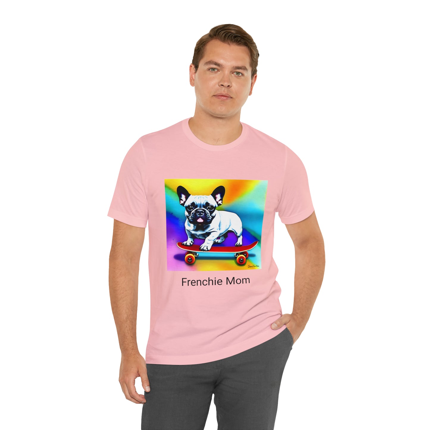 Frenchie on a Skateboard #3/Frenchie Mom Unisex Jersey Short Sleeve Tee