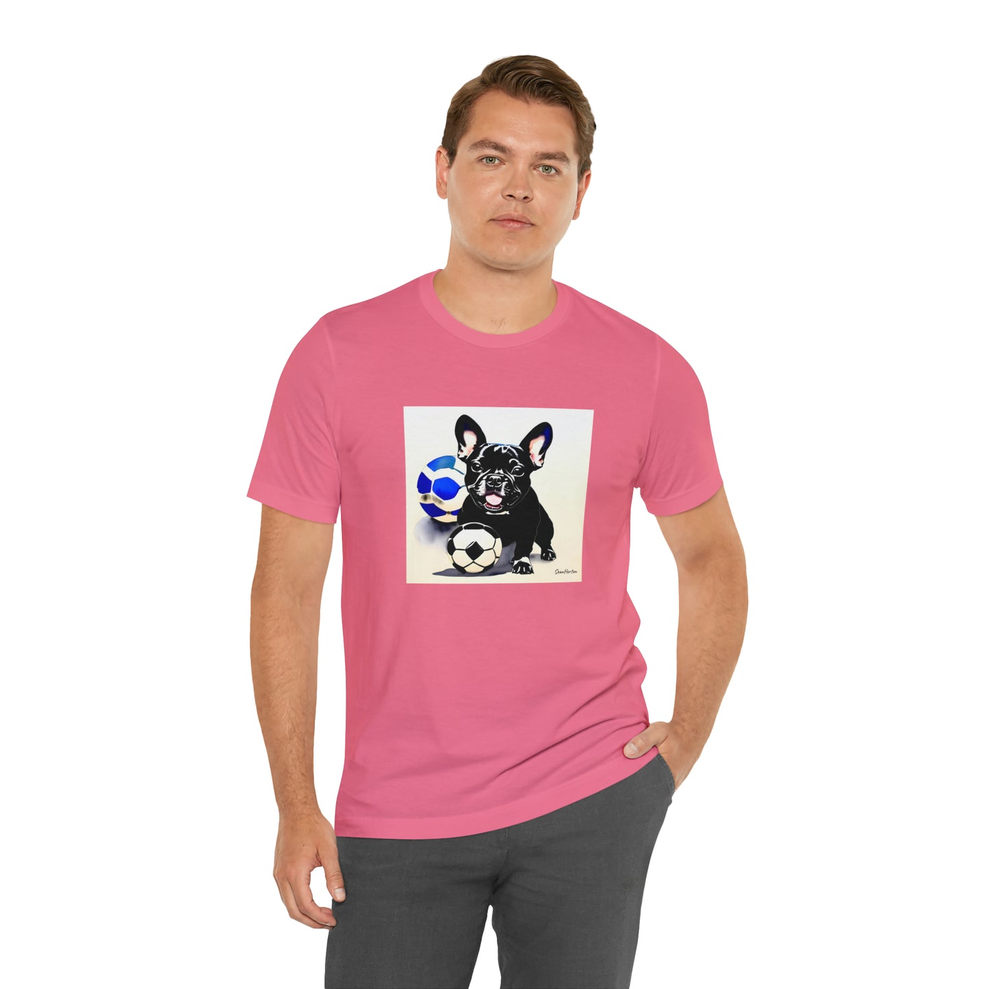 Frenchie with Soccer Ball Unisex Jersey Short Sleeve Tee