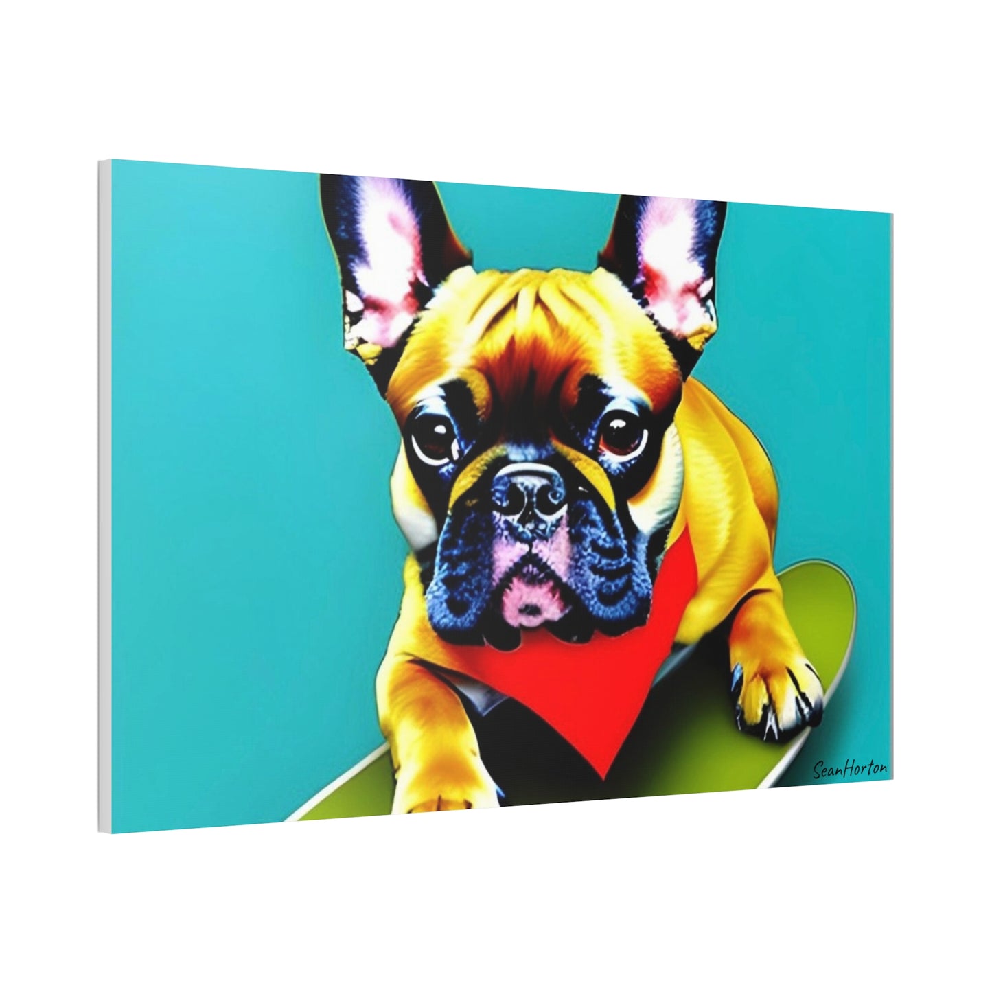 Frenchie on a Skateboard #2 (Horizontal) Canvas Stretched, 1.5''