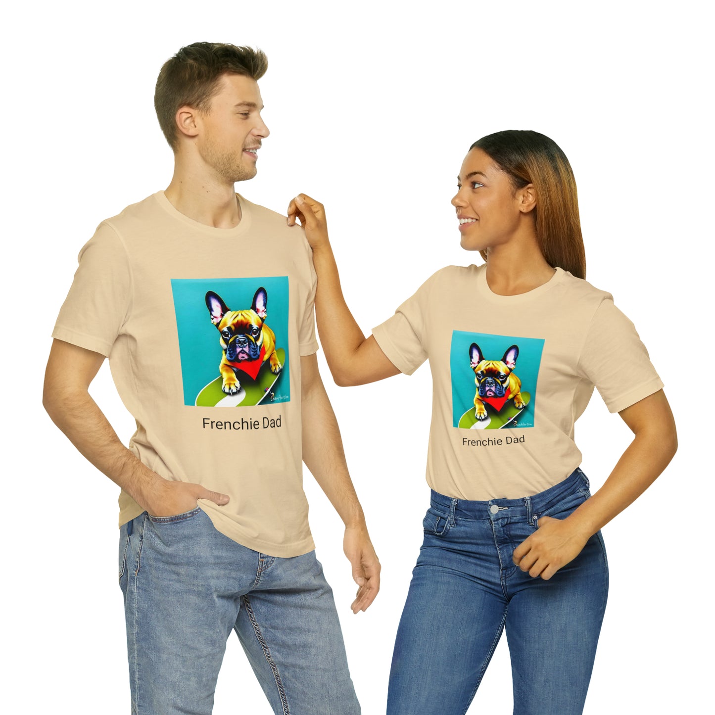 Frenchie on a Skateboard #2/Frenchie Dad Unisex Jersey Short Sleeve Tee