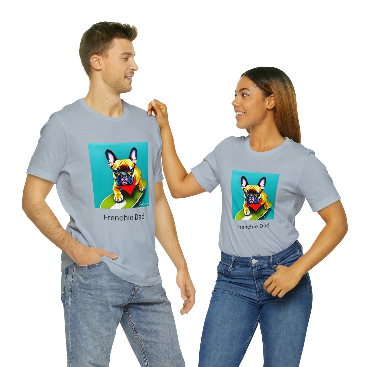 Frenchie on a Skateboard #2/Frenchie Dad Unisex Jersey Short Sleeve Tee
