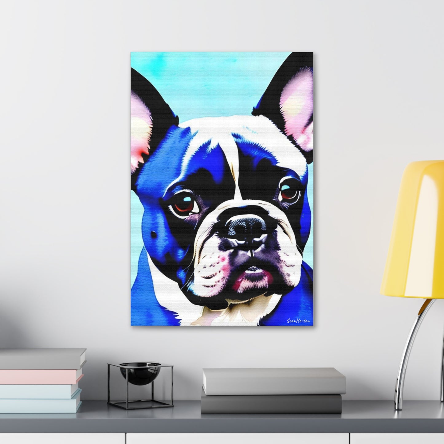 Blue Frenchie (Verticle) Canvas Stretched, 1.5''