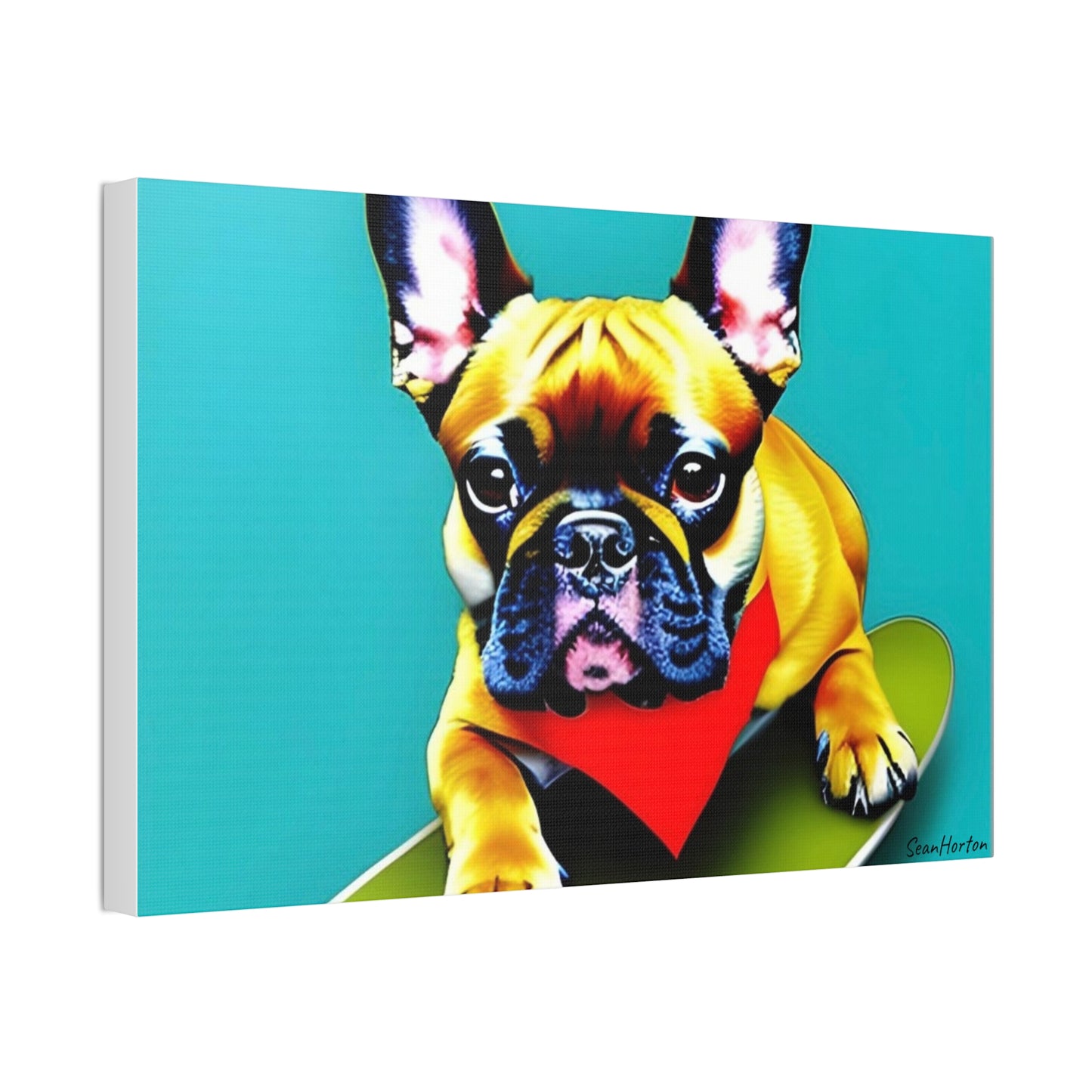 Frenchie on a Skateboard #2 (Horizontal) Canvas Stretched, 1.5''