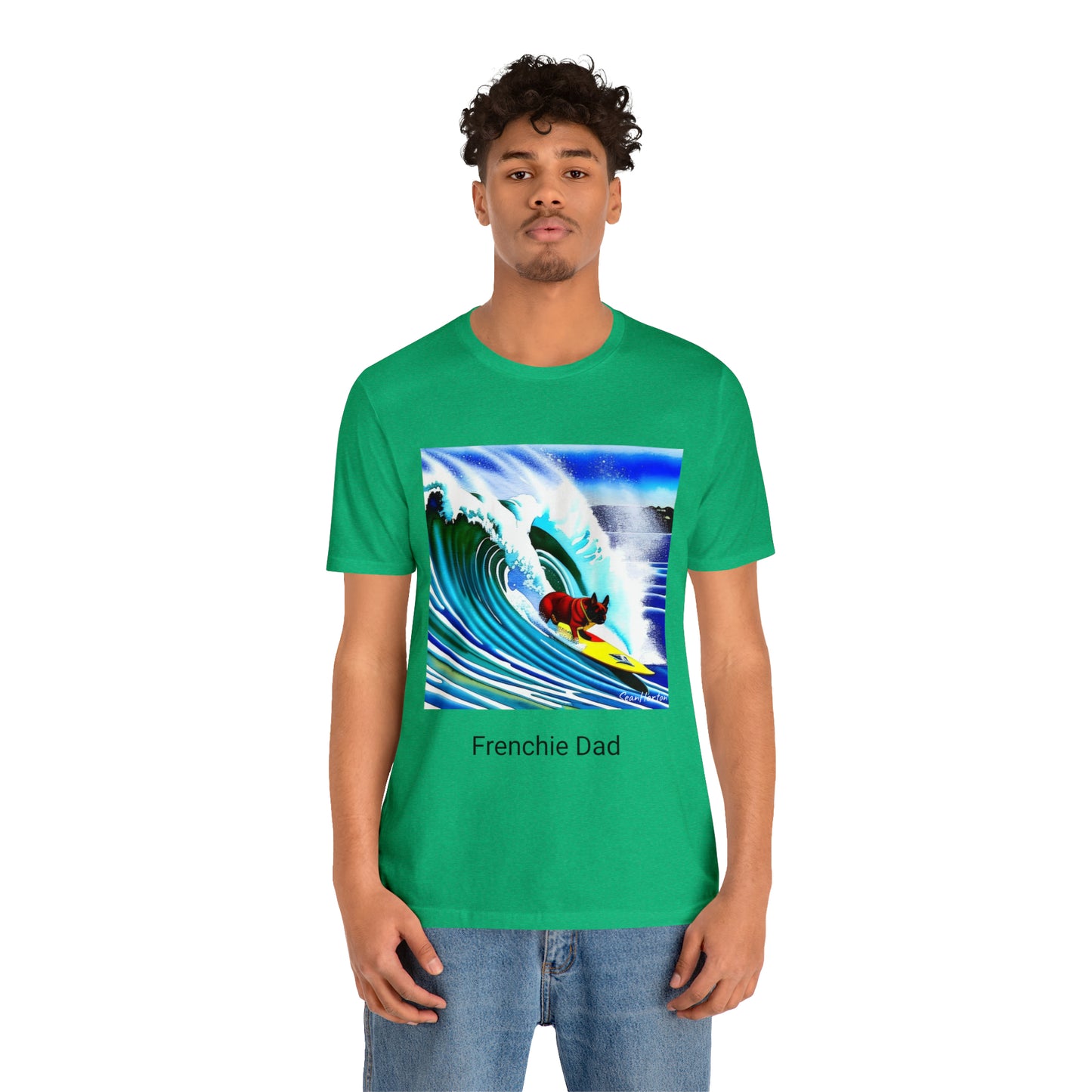 Surfing Frenchie/Frenchie Dad Unisex Jersey Short Sleeve Tee