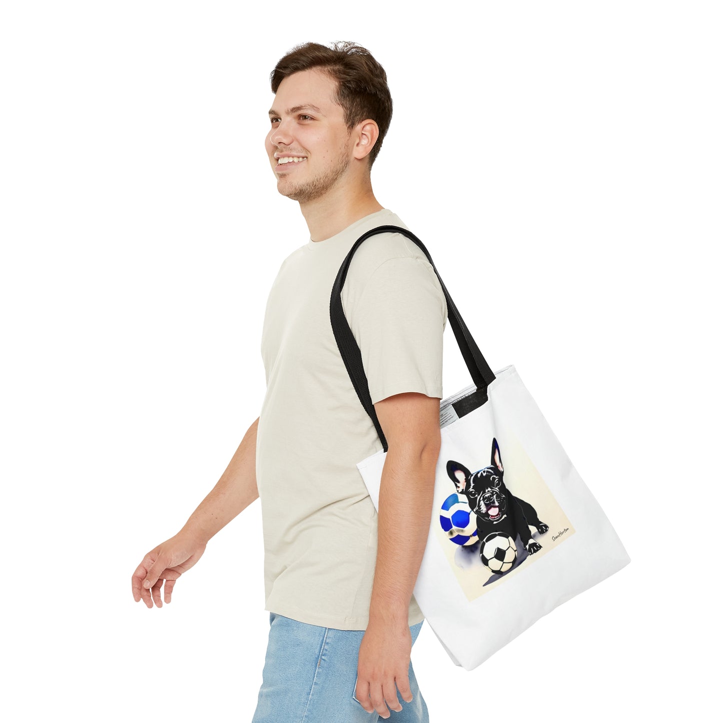 Frenchie with a Soccer Ball Tote Bag (AOP)