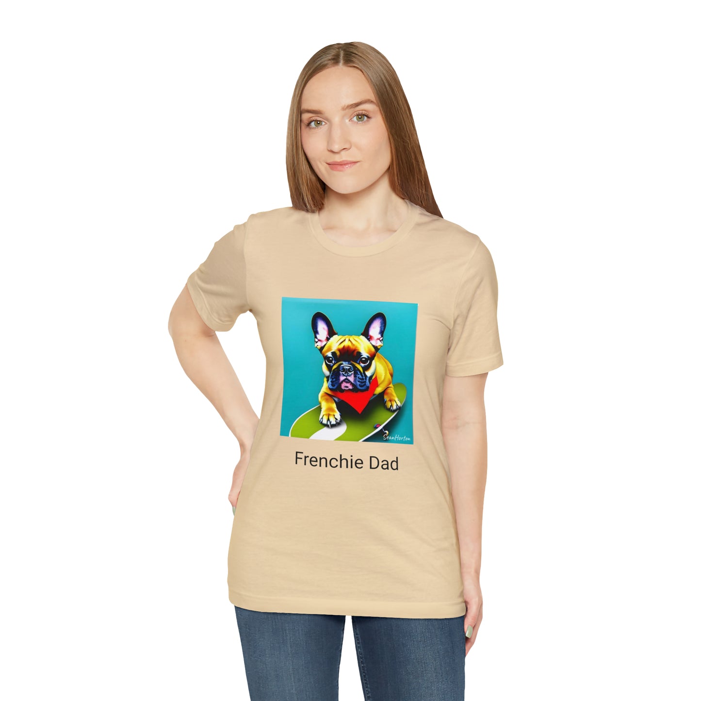 Frenchie on a Skateboard #2/Frenchie Dad Unisex Jersey Short Sleeve Tee