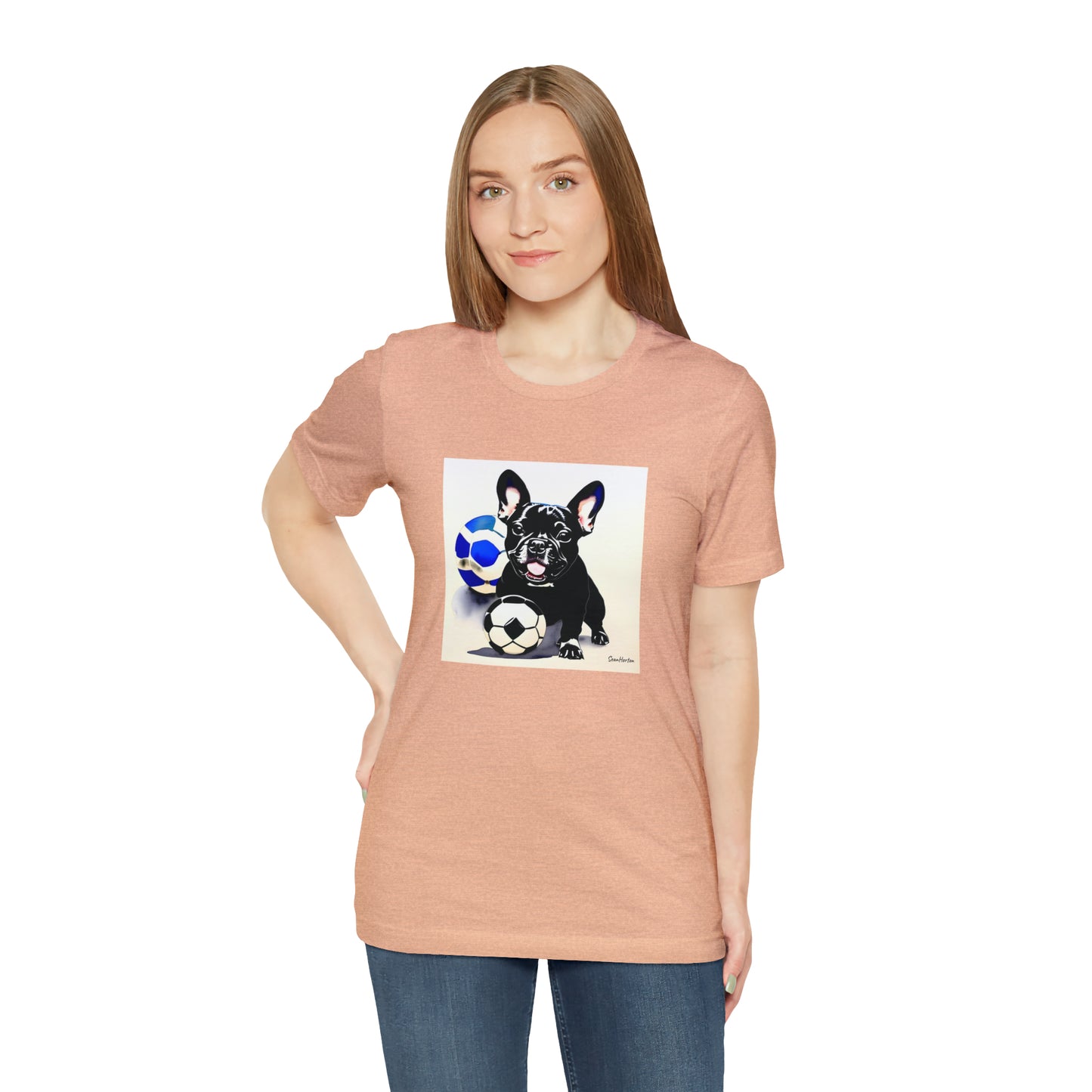Frenchie with Soccer Ball Unisex Jersey Short Sleeve Tee