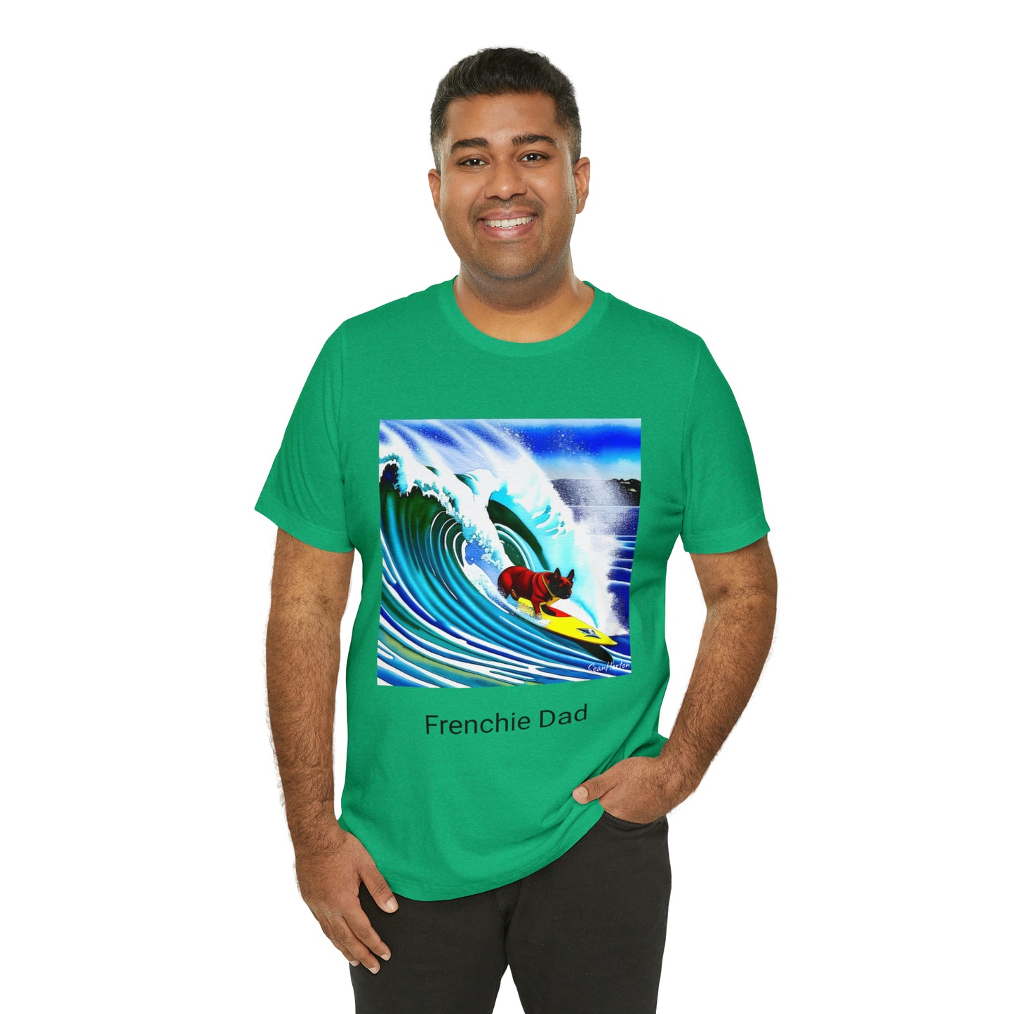 Surfing Frenchie/Frenchie Dad Unisex Jersey Short Sleeve Tee