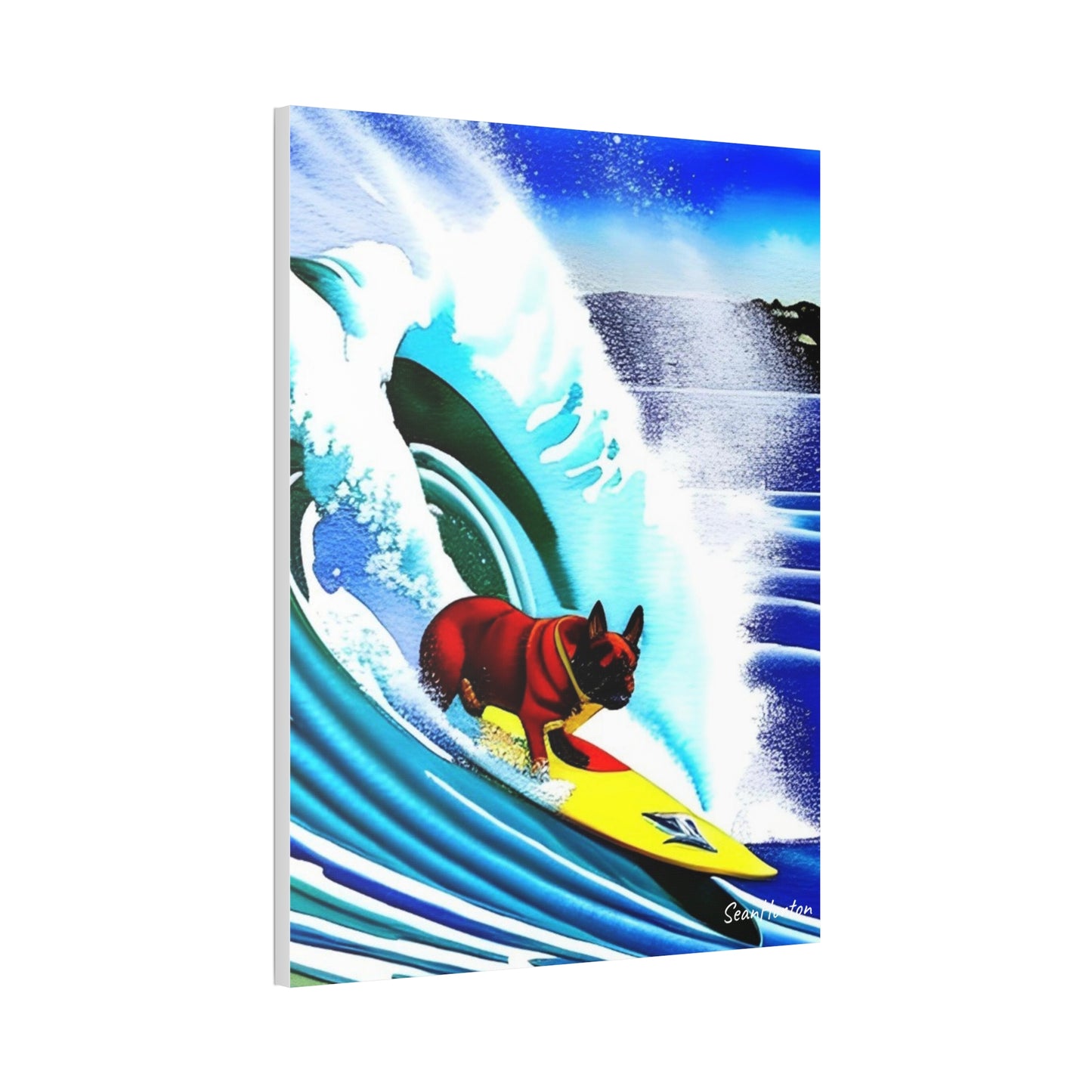 Surfing Frenchie (Verticle) Canvas Stretched, 1.5''