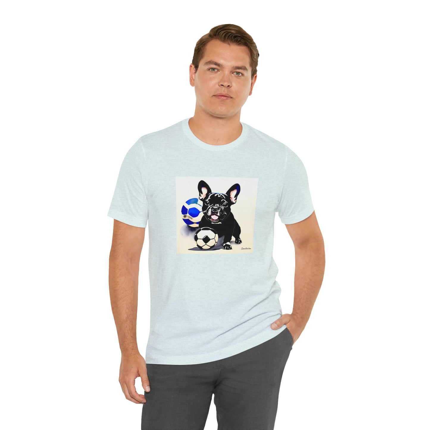 Frenchie with Soccer Ball Unisex Jersey Short Sleeve Tee