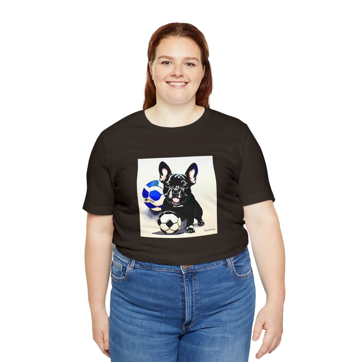 Frenchie with Soccer Ball Unisex Jersey Short Sleeve Tee