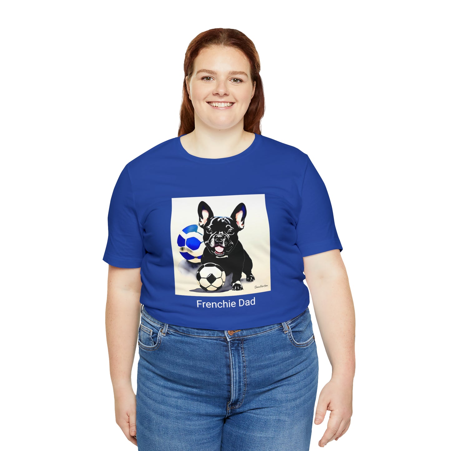 Frenchie with Soccer Ball/Frenchie Dad Unisex Jersey Short Sleeve Tee