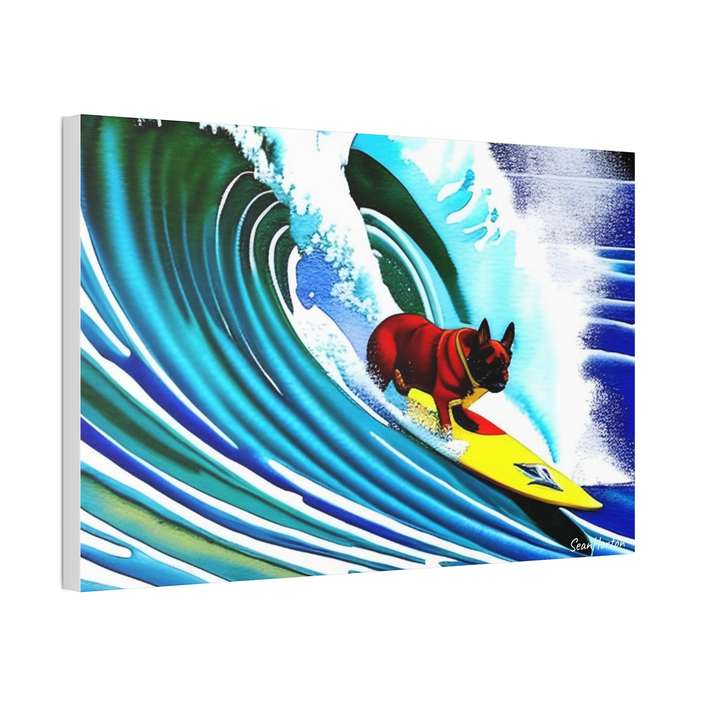 Surfing Frenchie (Horizontal) Canvas Stretched, 1.5''