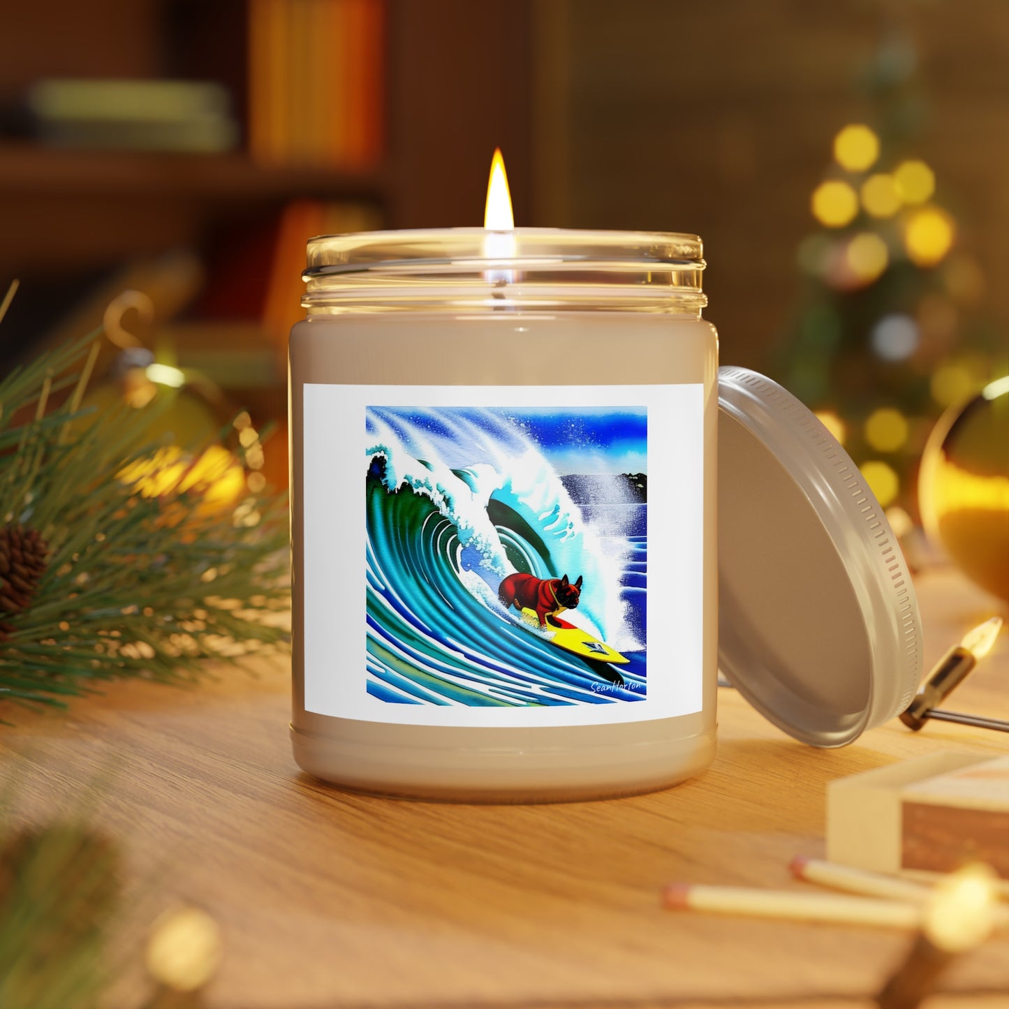 Surfing Frenchie Scented Candles, 9oz