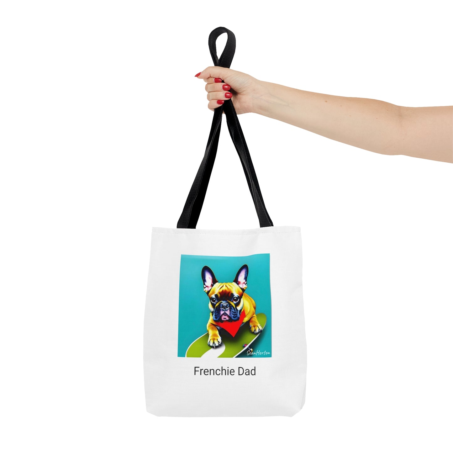 Frenchie on a Skateboard #2/Frenchie Dad Tote Bag (AOP)