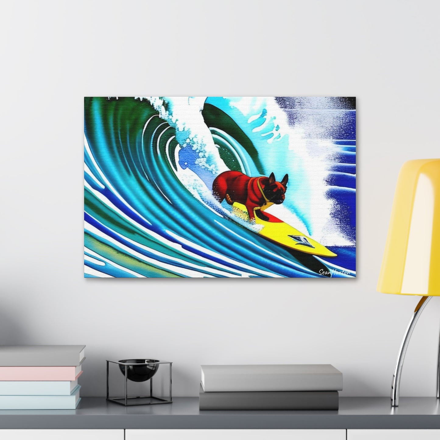 Surfing Frenchie (Horizontal) Canvas Stretched, 1.5''