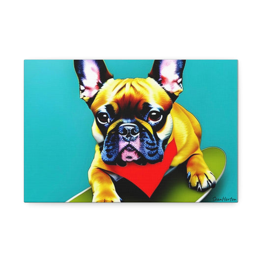 Frenchie on a Skateboard #2 (Horizontal) Canvas Stretched, 1.5''