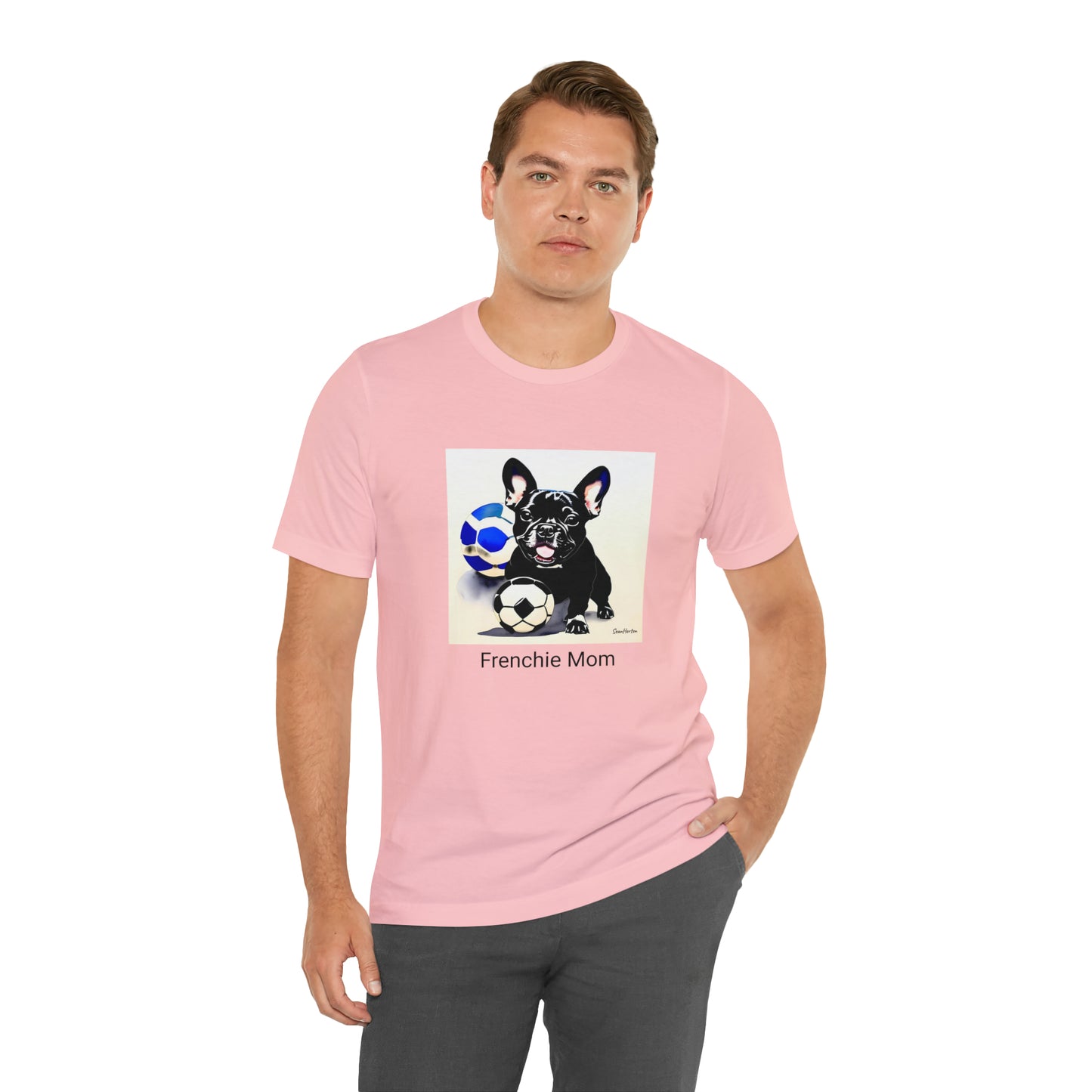 Frenchie with Soccer Ball/Frenchie Mom Unisex Jersey Short Sleeve Tee