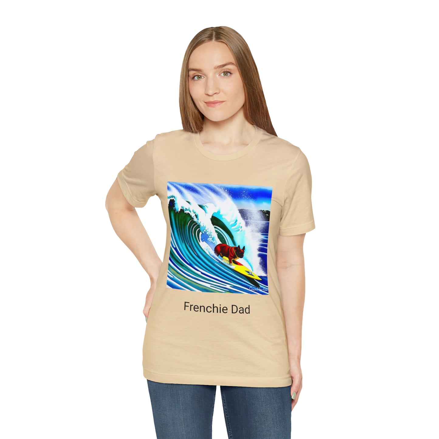 Surfing Frenchie/Frenchie Dad Unisex Jersey Short Sleeve Tee