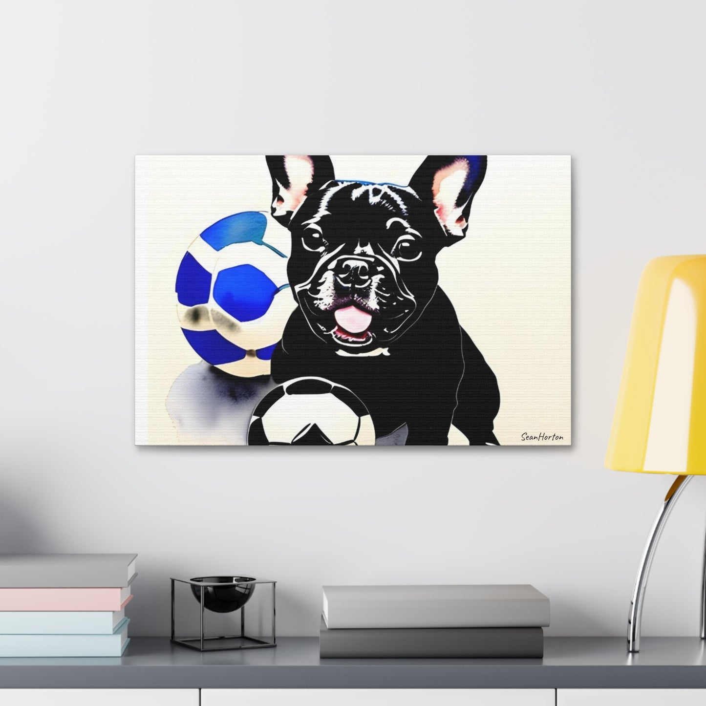 Frenchie with a Soccer Ball(Horizontal) Canvas Stretched, 1.5''