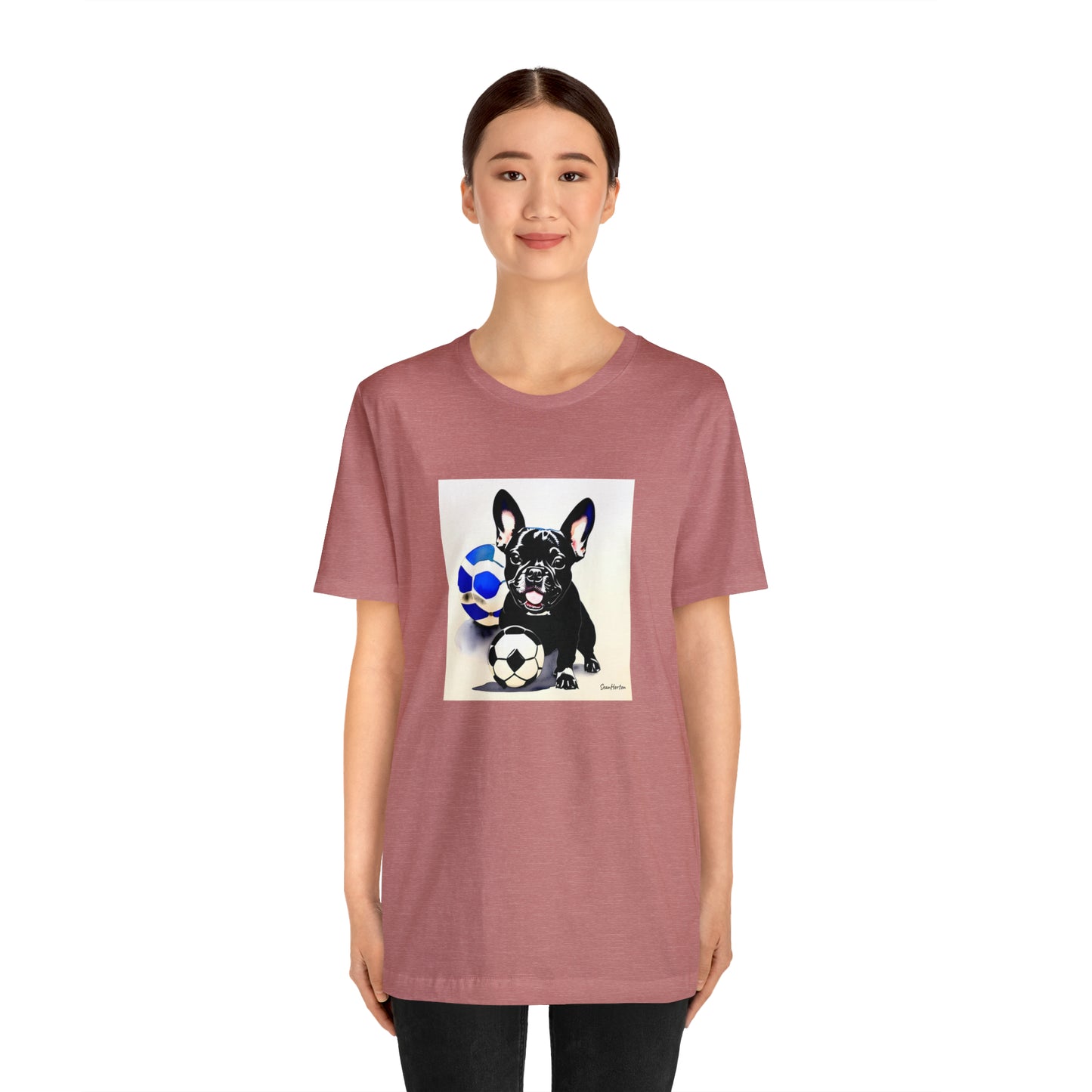 Frenchie with Soccer Ball Unisex Jersey Short Sleeve Tee