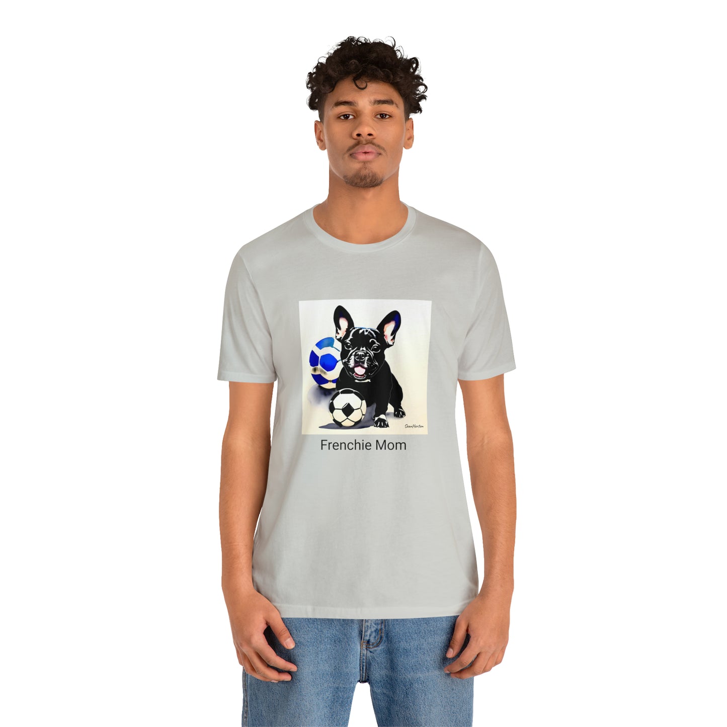 Frenchie with Soccer Ball/Frenchie Mom Unisex Jersey Short Sleeve Tee
