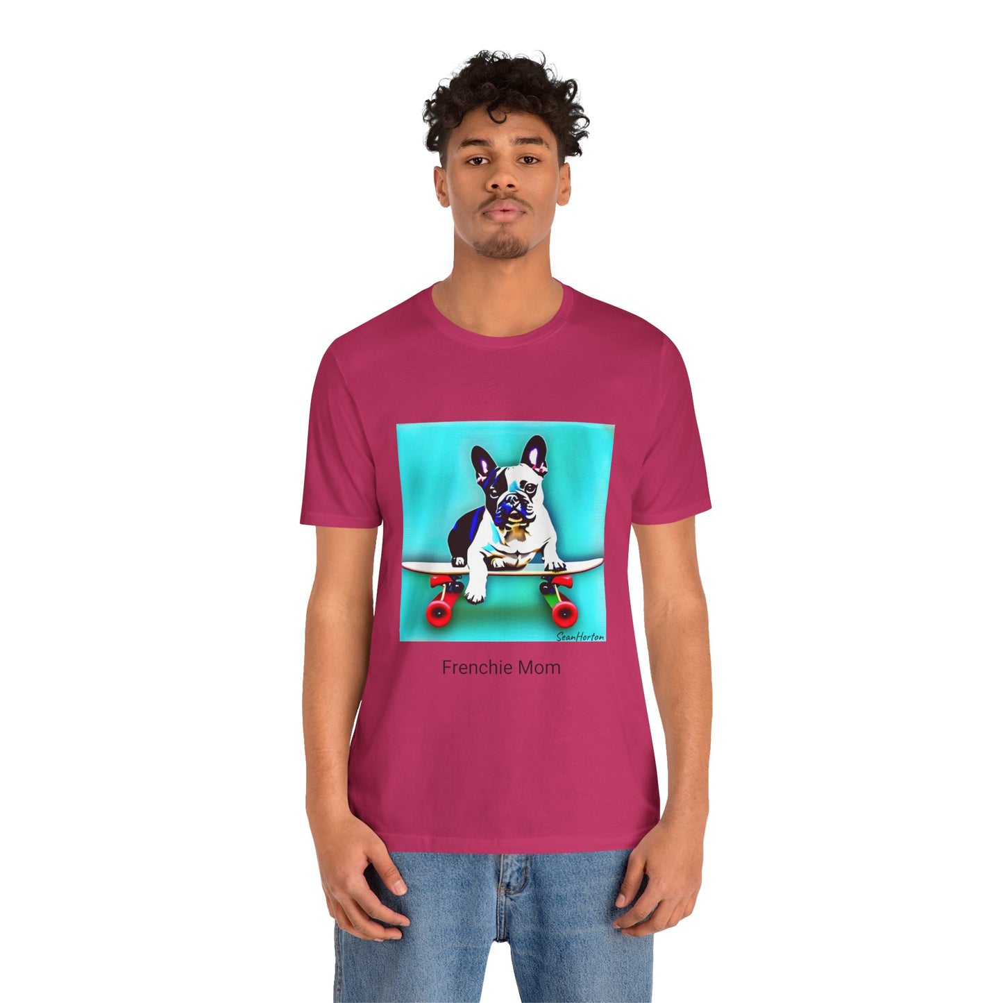 Frenchie on a Skateboard/Frenchie Mom Unisex Jersey Short Sleeve Tee