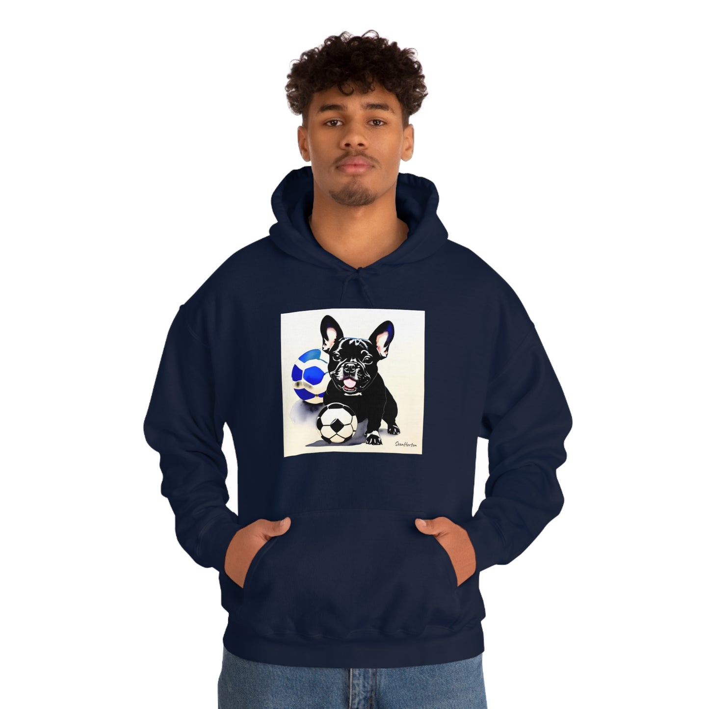 Frenchie with a Soccer Ball Unisex Heavy Blend™ Hooded Sweatshirt