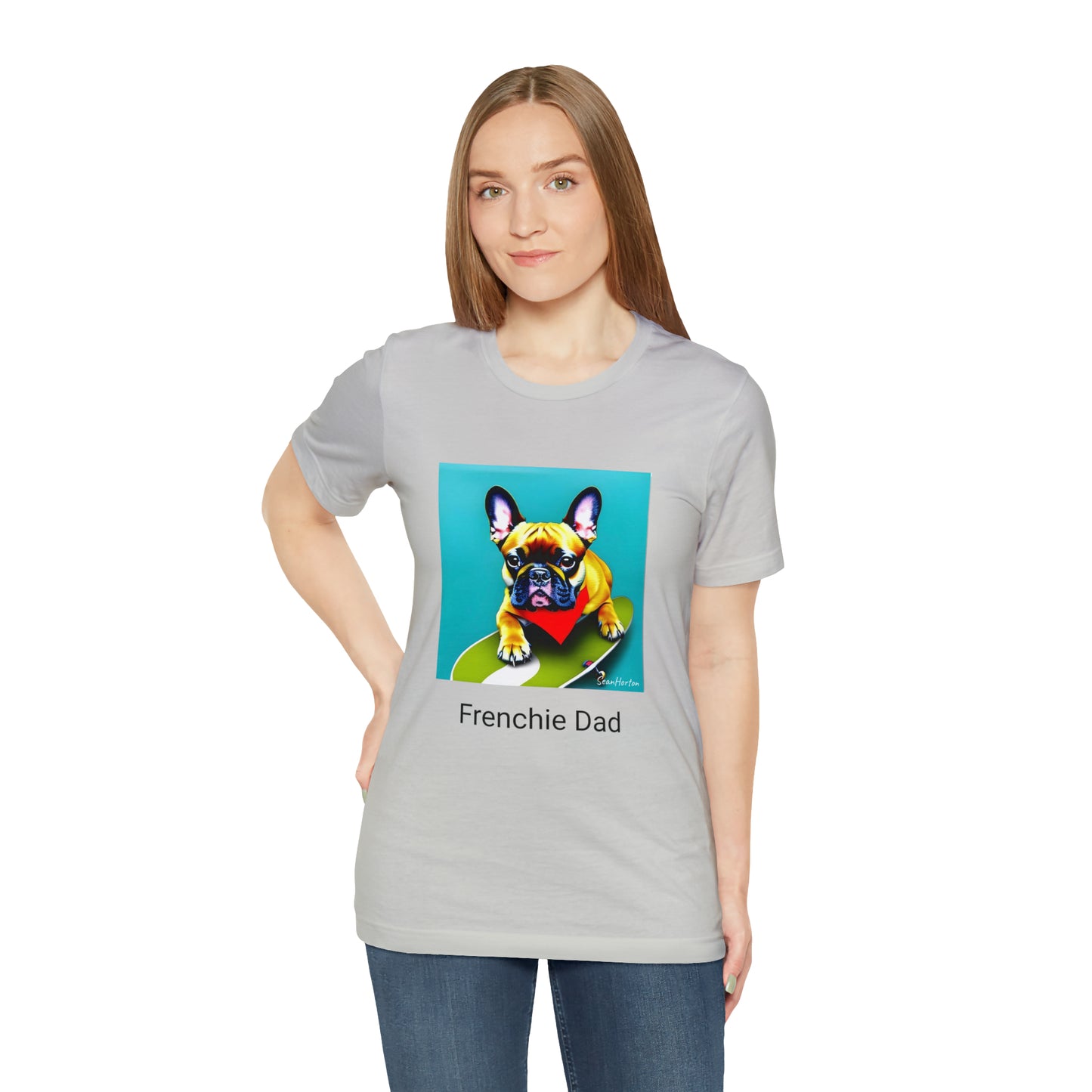 Frenchie on a Skateboard #2/Frenchie Dad Unisex Jersey Short Sleeve Tee