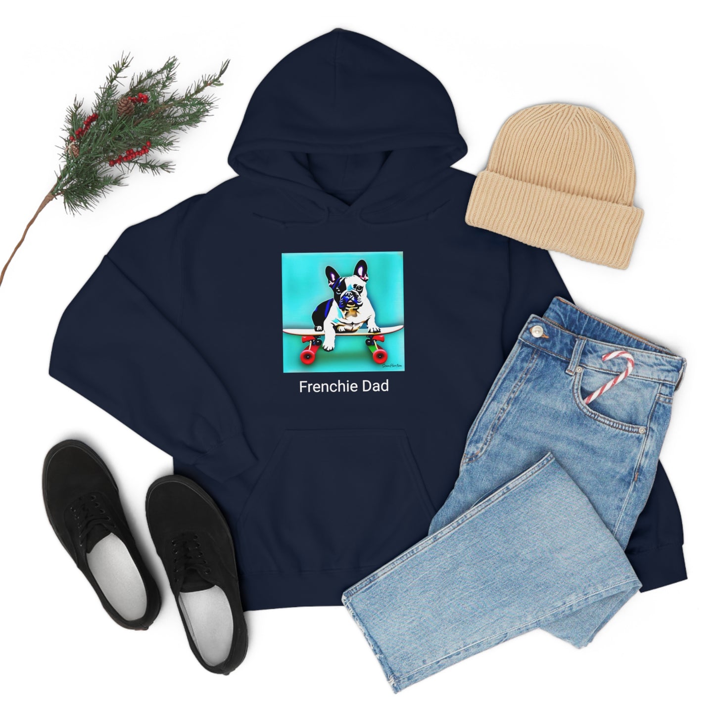 Frenchie on a Skateboard/Frenchie Dad Unisex Heavy Blend™ Hooded Sweatshirt